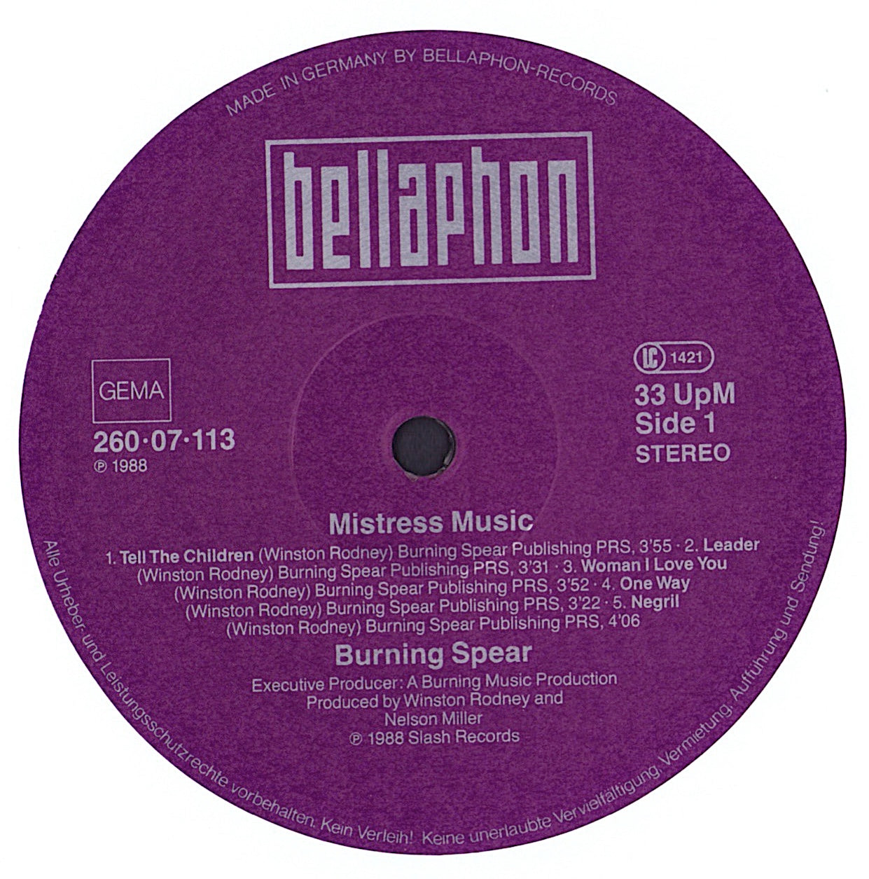 Burning Spear ‎- Mistress Music Vinyl LP