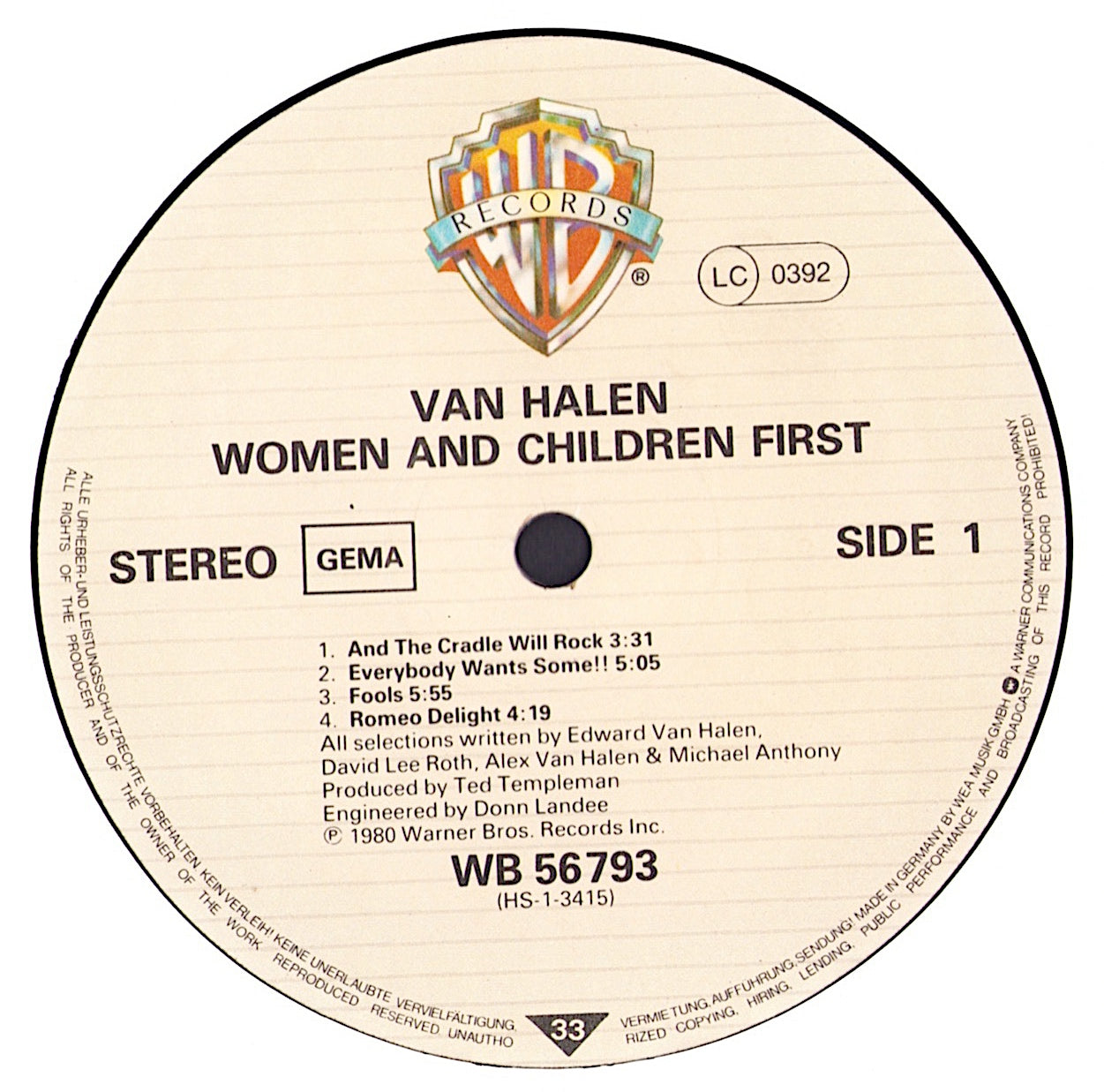 Van Halen - Women And Children First Vinyl LP + Poster