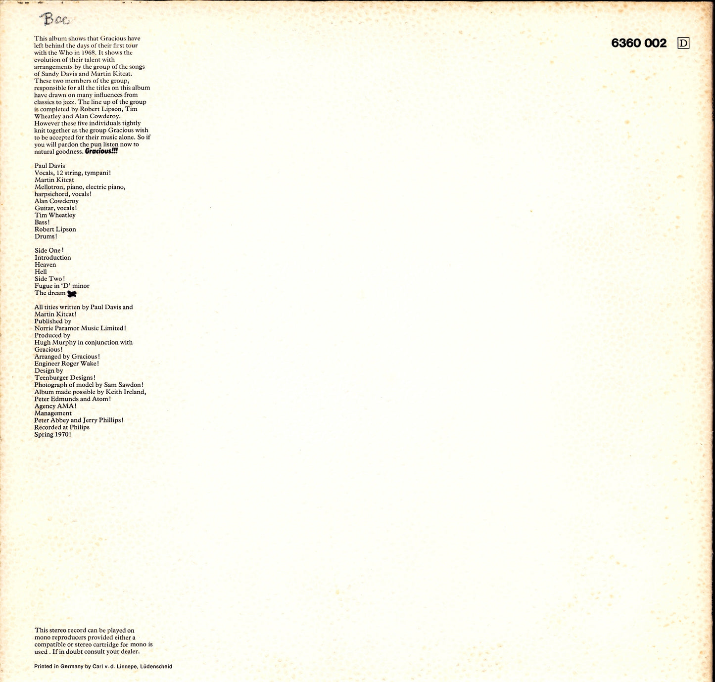 Gracious ‎– Gracious (Vinyl LP) Vertigo