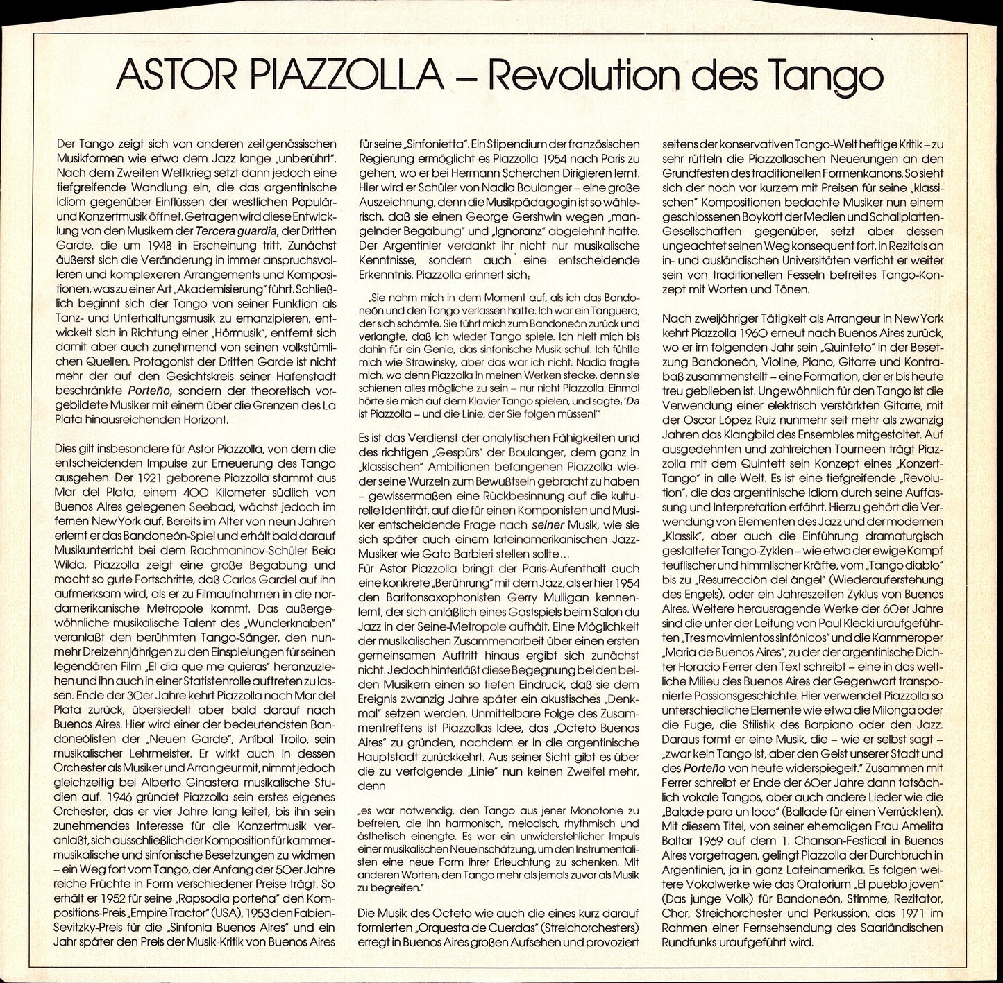 Astor Piazzolla Y Su Quinteto Tango Nuevo – Live In Wien Vol. 1 Vinyl LP