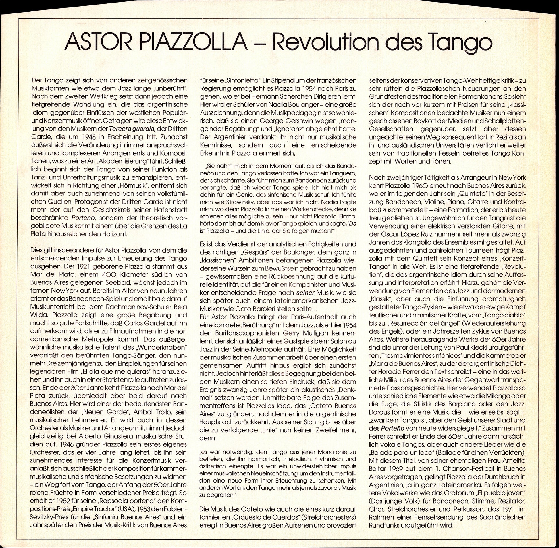 Astor Piazzolla Y Su Quinteto Tango Nuevo – Live In Wien Vol. 1 Vinyl LP
