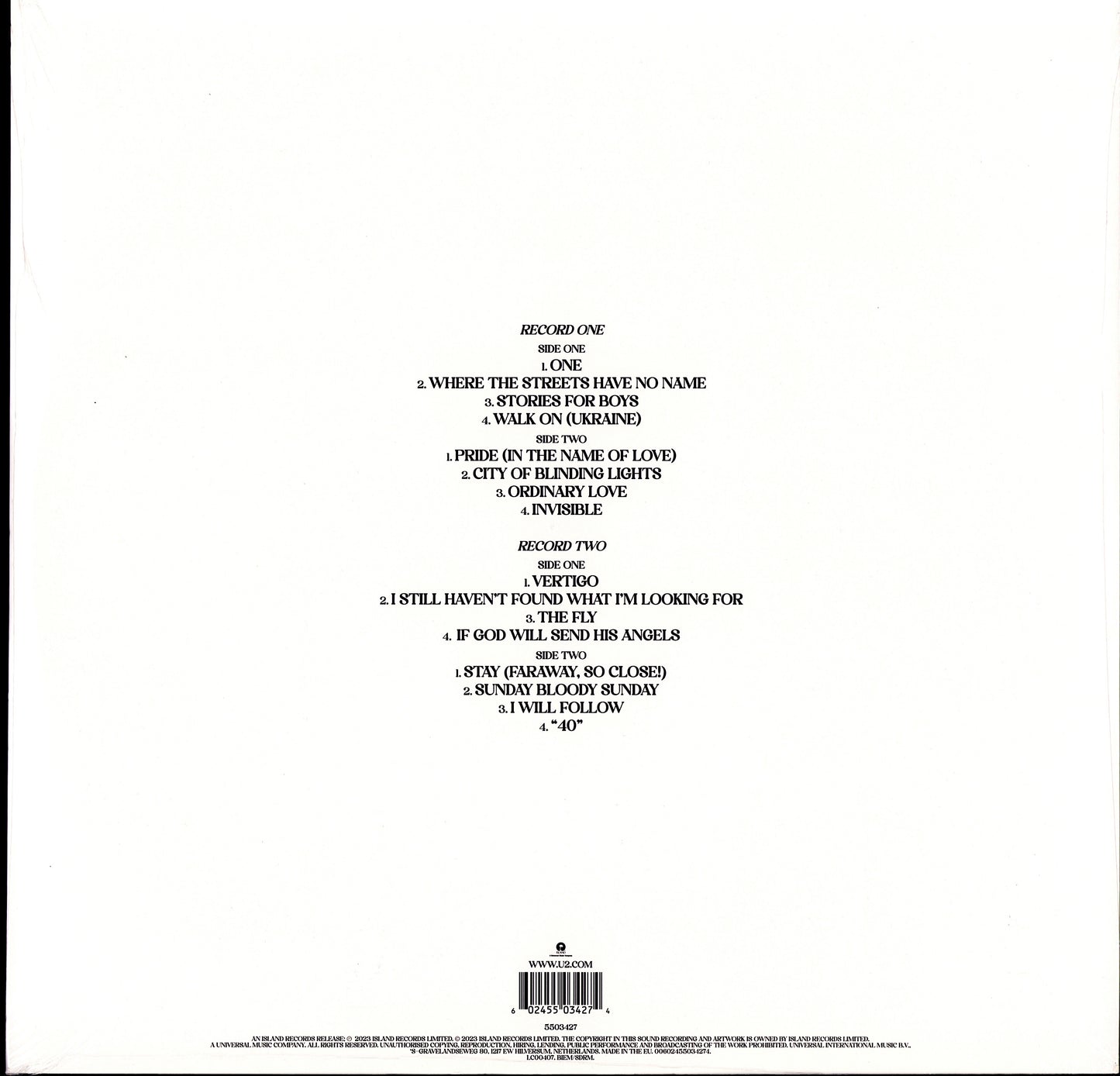 U2 – Songs Of Surrender Vinyl 2LP | Blue Translucent Vinyl | Limited Edition | EU 2023