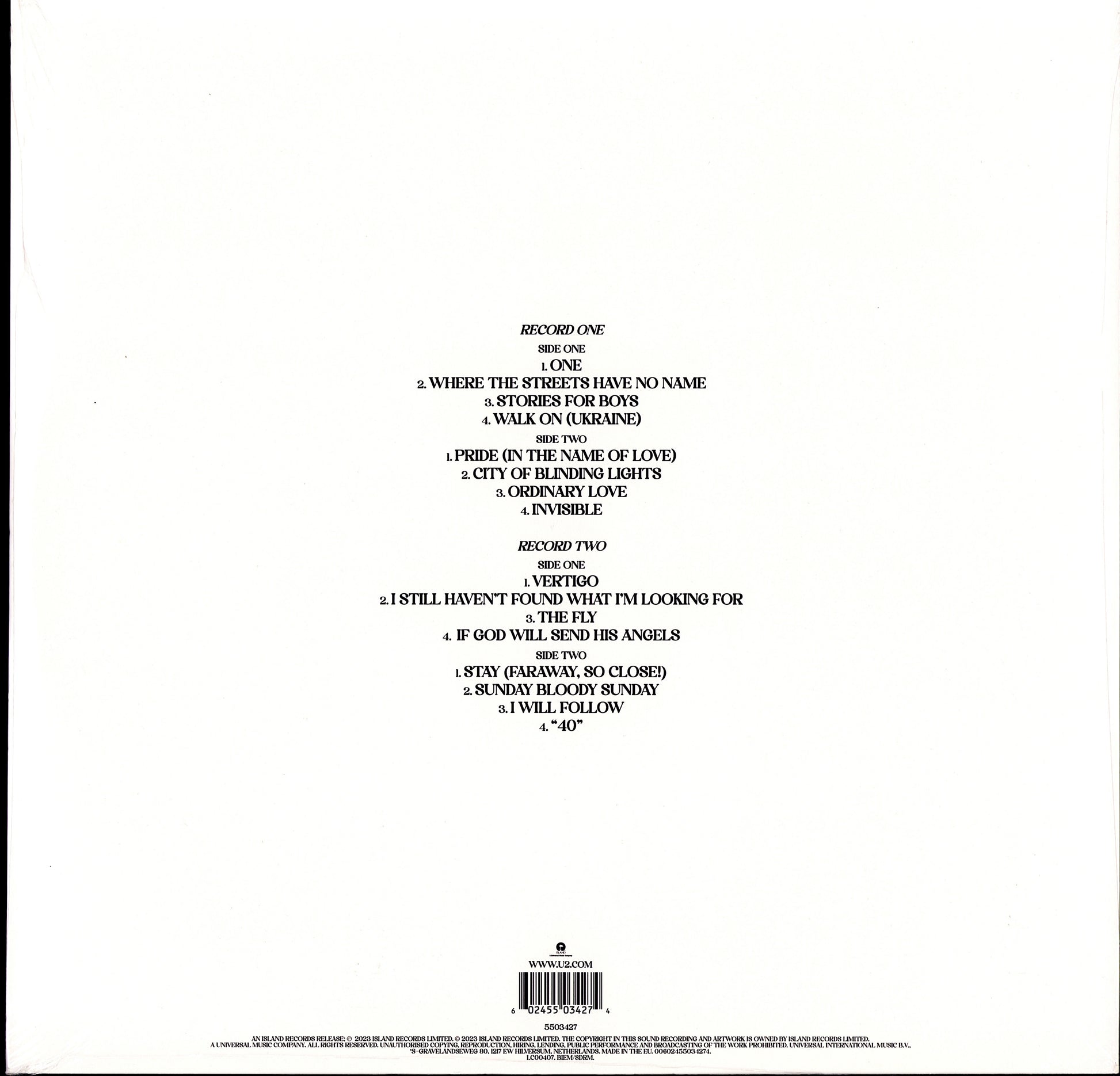 U2 – Songs Of Surrender Vinyl 2LP | Blue Translucent Vinyl | Limited Edition | EU 2023