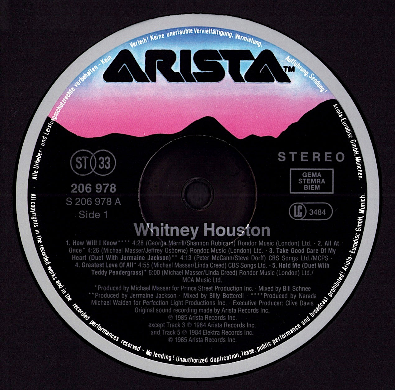 Whitney Houston – Whitney Houston Vinyl LP Kopie