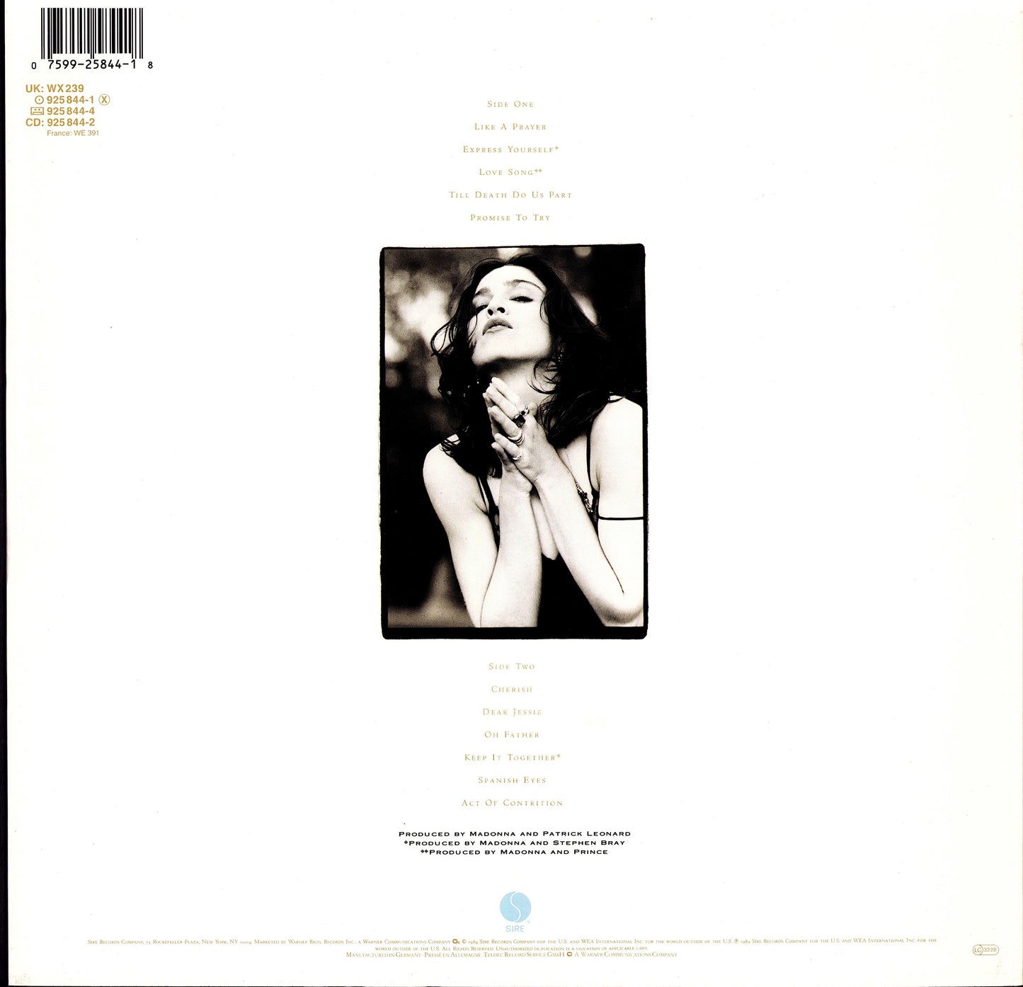 Madonna ‎- Like A Prayer Vinyl LP Kopie