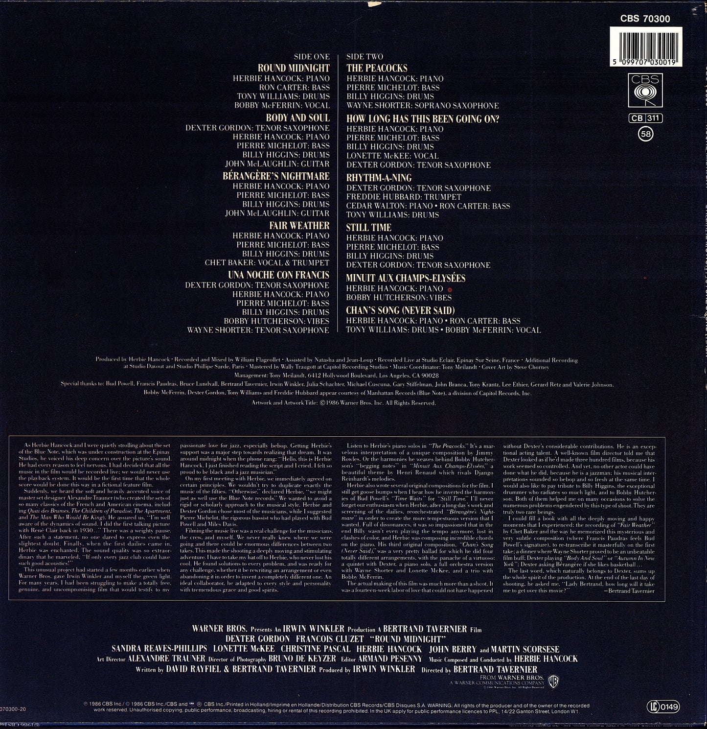 Herbie Hancock – Round Midnight Original Motion Picture Soundtrack Vinyl LP | EU Reissue 1986