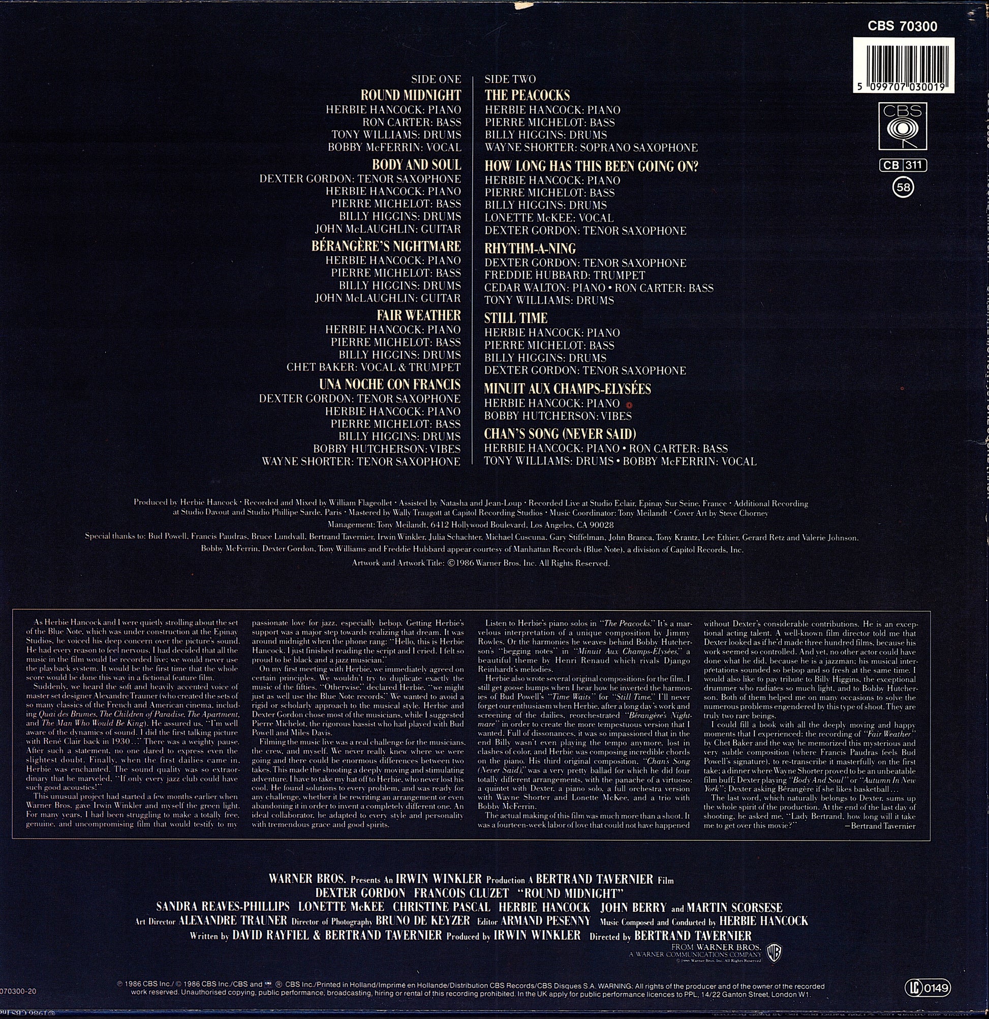 Herbie Hancock – Round Midnight Original Motion Picture Soundtrack Vinyl LP | EU Reissue 1986