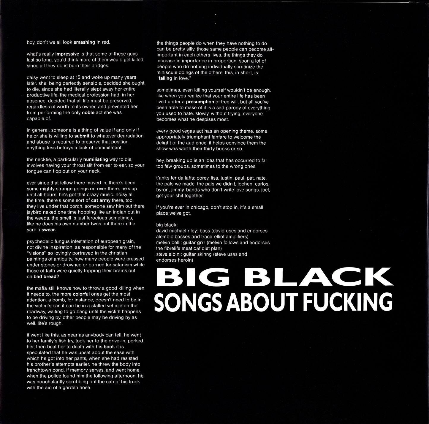 Big Black – Songs About Fucking Vinyl LP