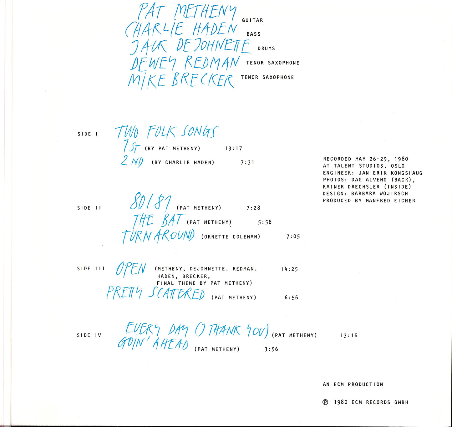 Pat Metheny, Charlie Haden, Jack DeJohnette, Dewey Redman, Mike Brecker - 80/81 Vinyl 2LP