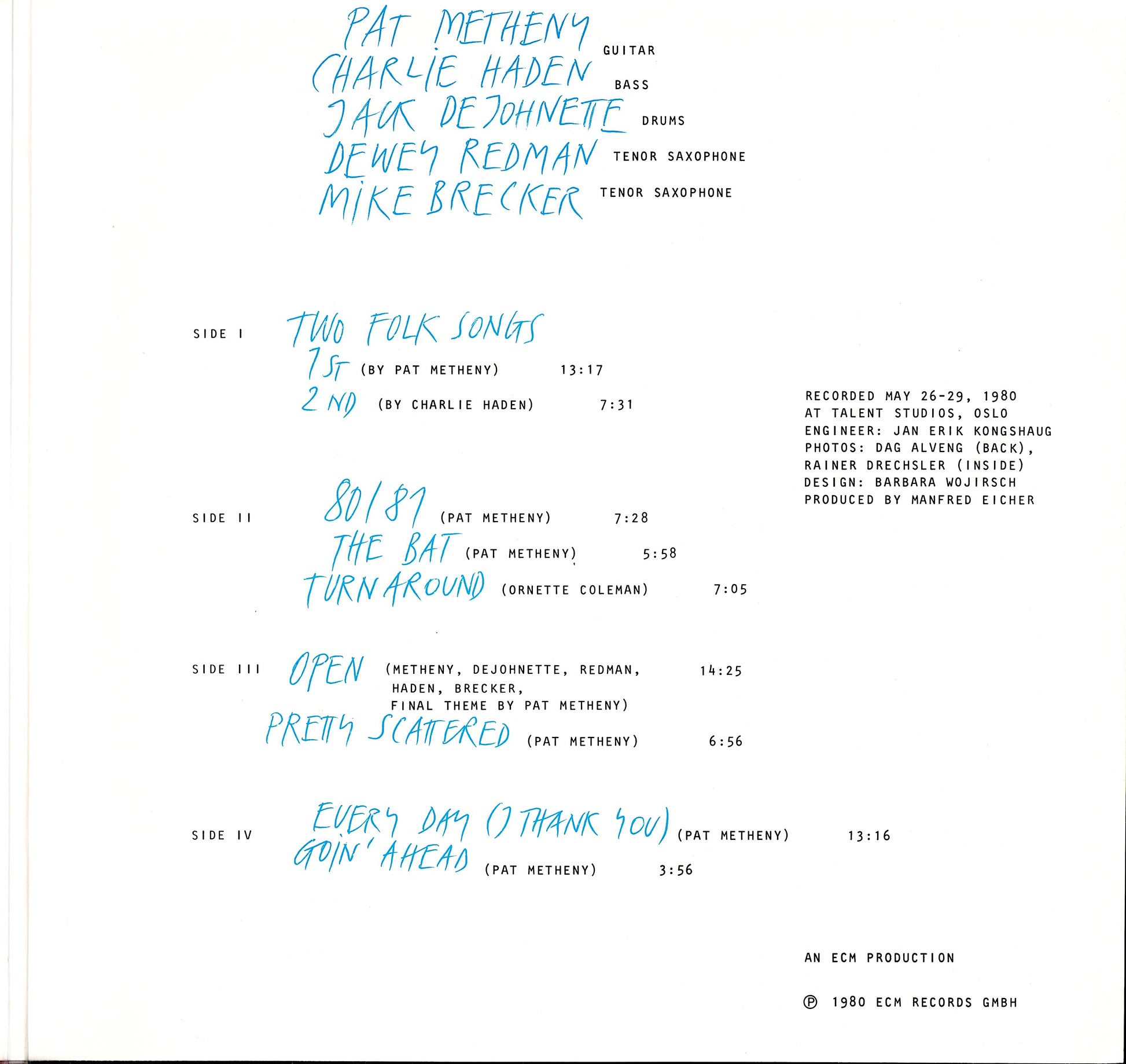 Pat Metheny, Charlie Haden, Jack DeJohnette, Dewey Redman, Mike Brecker - 80/81 Vinyl 2LP