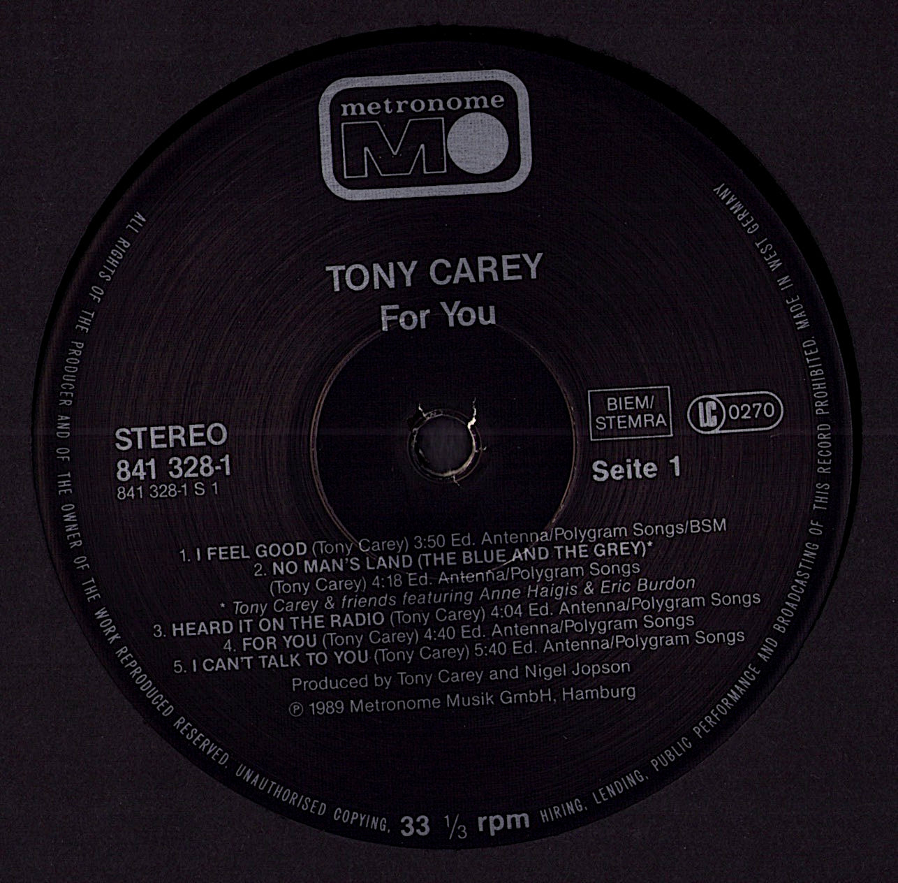 Tony Carey ‎- For You Vinyl LP Kopie