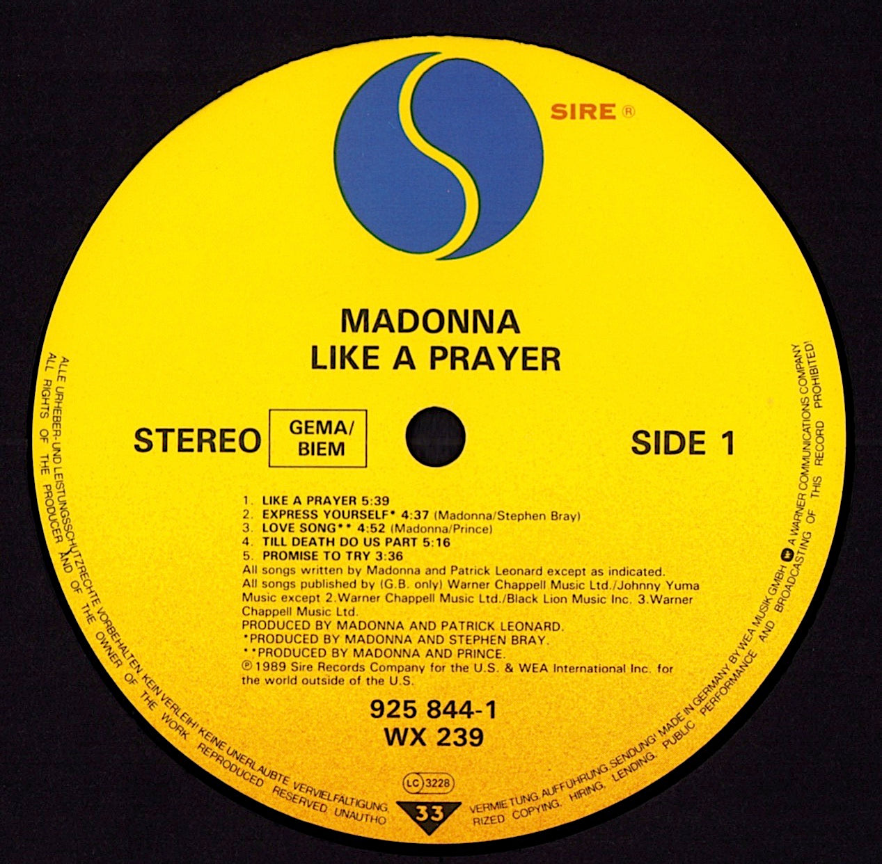 Madonna ‎- Like A Prayer Vinyl LP Kopie