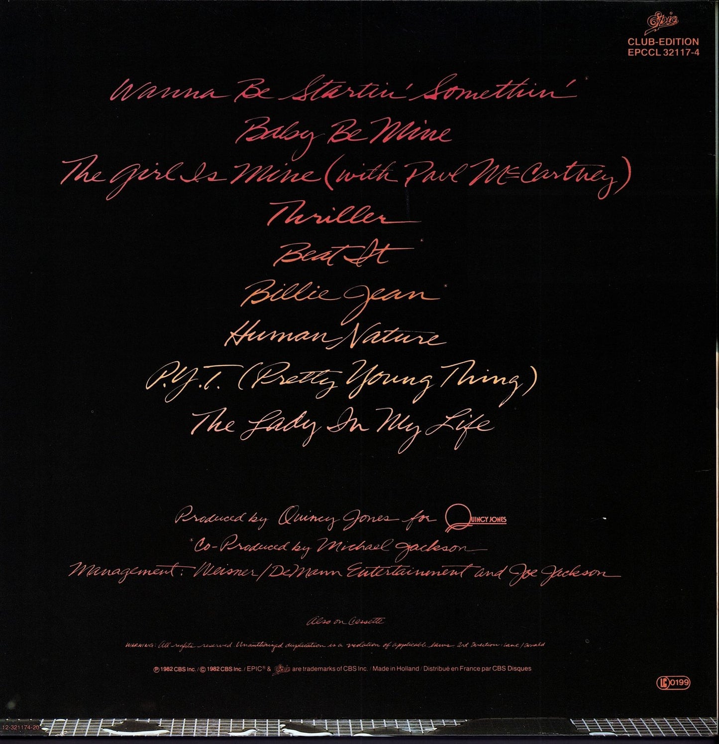Michael Jackson – Thriller Vinyl LP, EU Club Edition