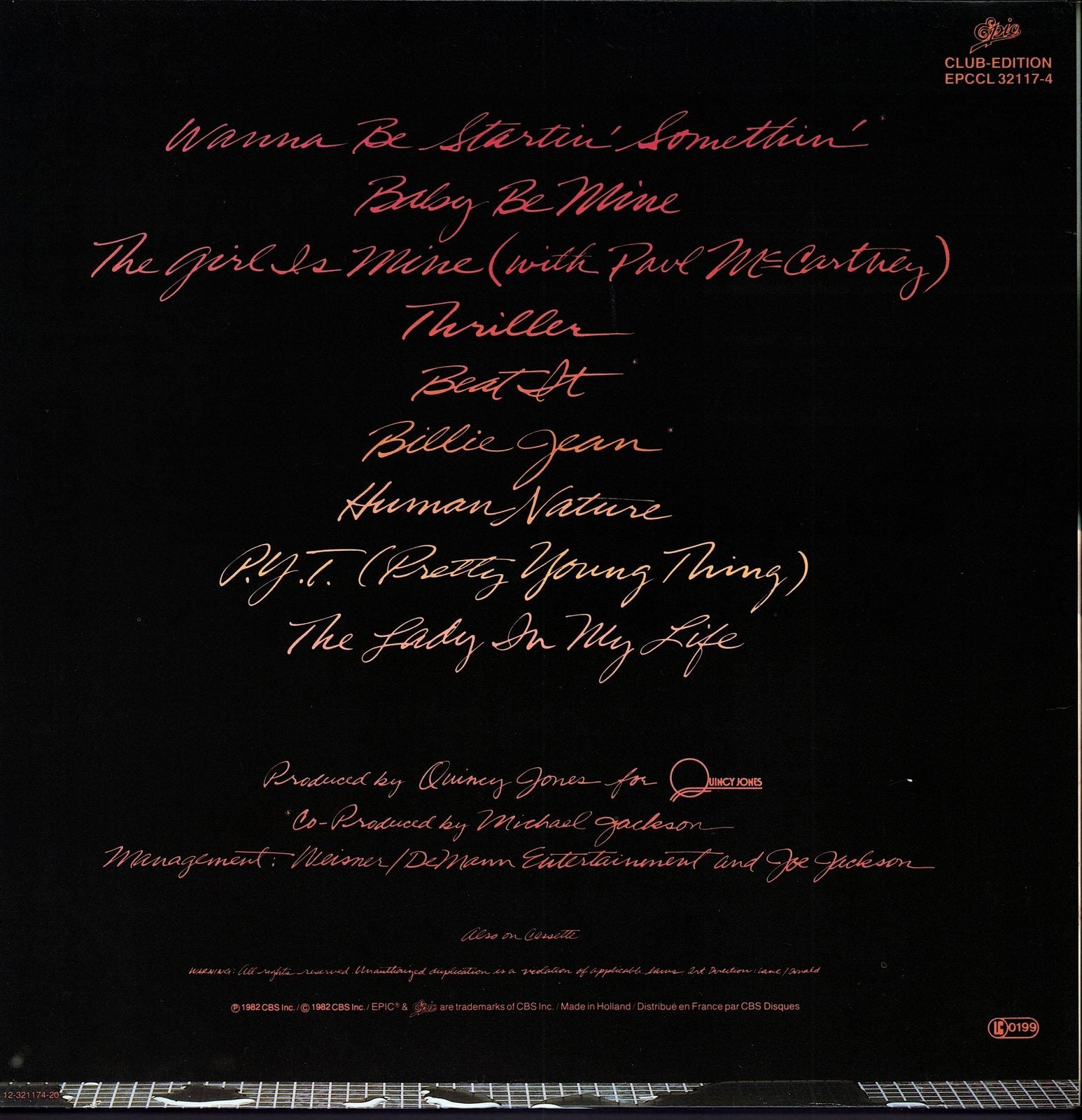Michael Jackson – Thriller Vinyl LP, EU Club Edition