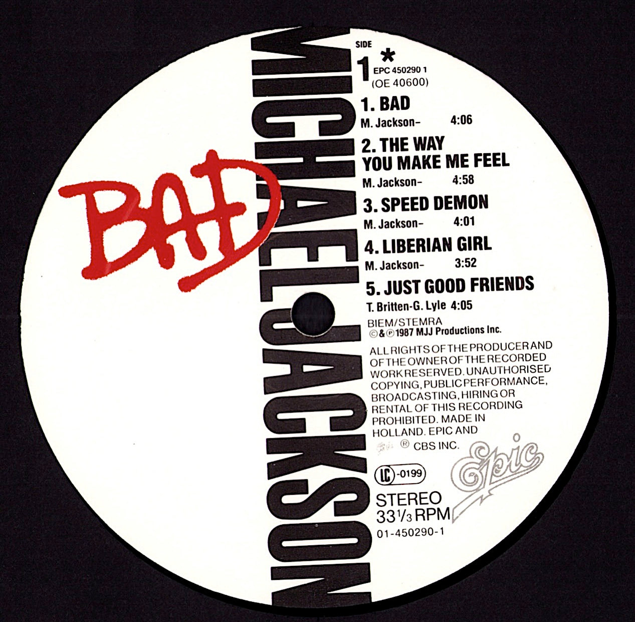 Michael Jackson - Bad Vinyl LP Kopie