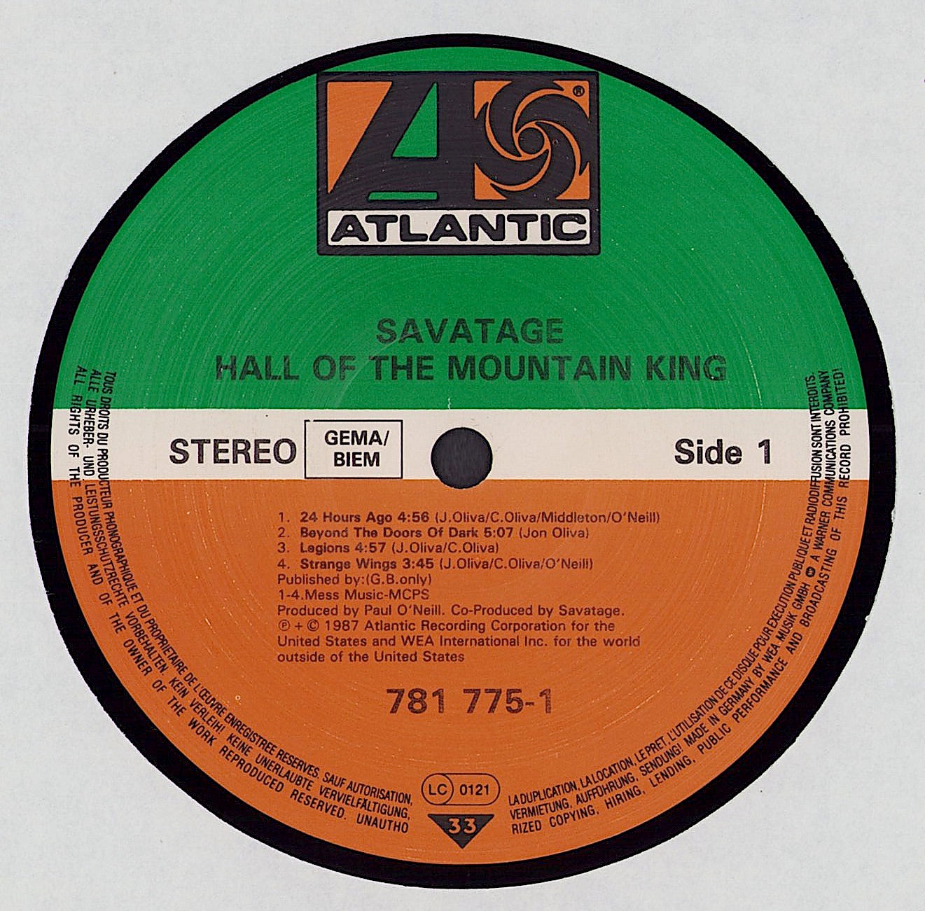 Savatage ‎- Hall Of The Mountain King Vinyl LP Original 1987