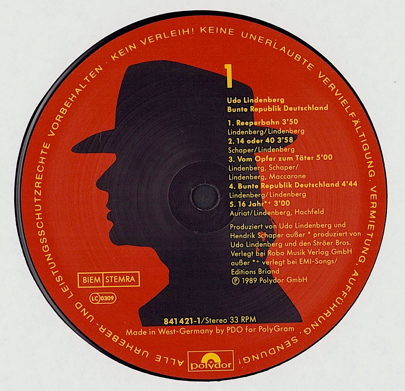 Udo Lindenberg ‎- Bunte Republik Deutschland Vinyl LP