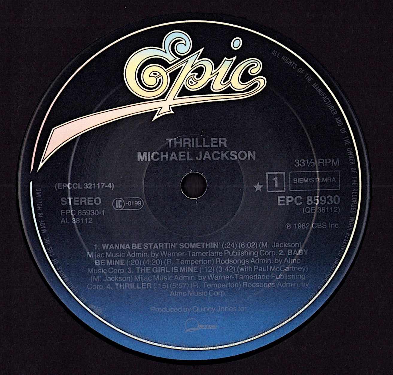 Michael Jackson – Thriller Vinyl LP, EU Club Edition