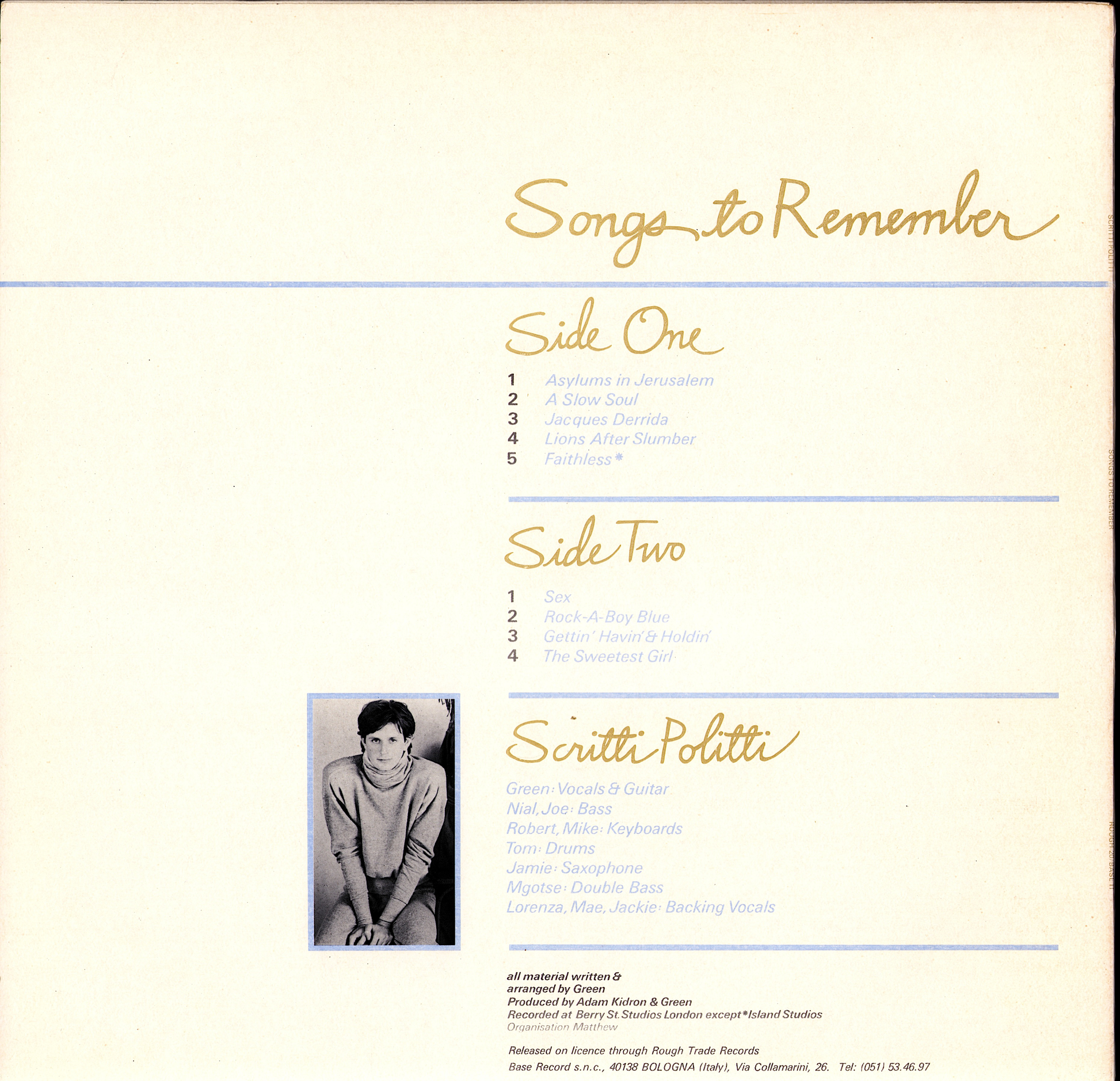 Scritti Politti – Songs To Remember Vinyl LP