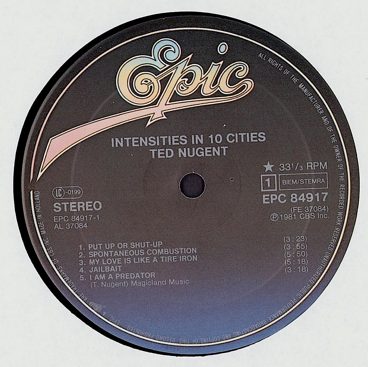 Ted Nugent ‎– Intensities In 10 Cities Vinyl LP