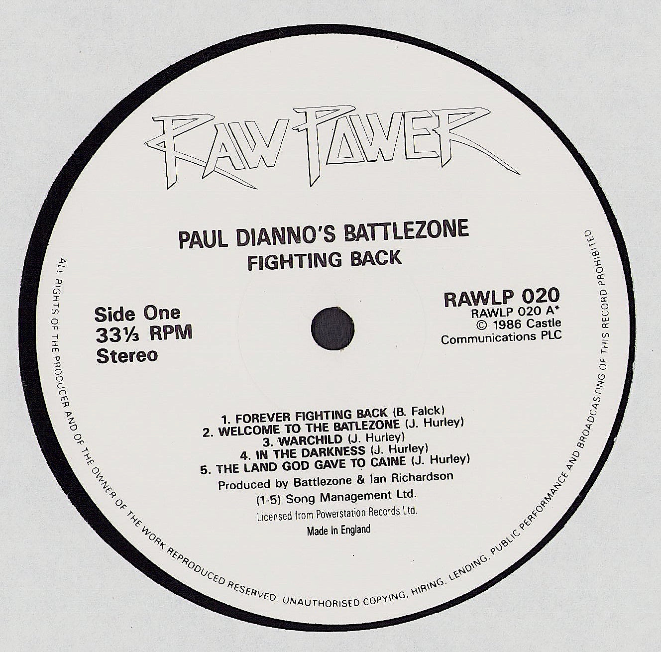 Paul Di'anno's Battlezone ‎- Fighting Back Vinyl LP
