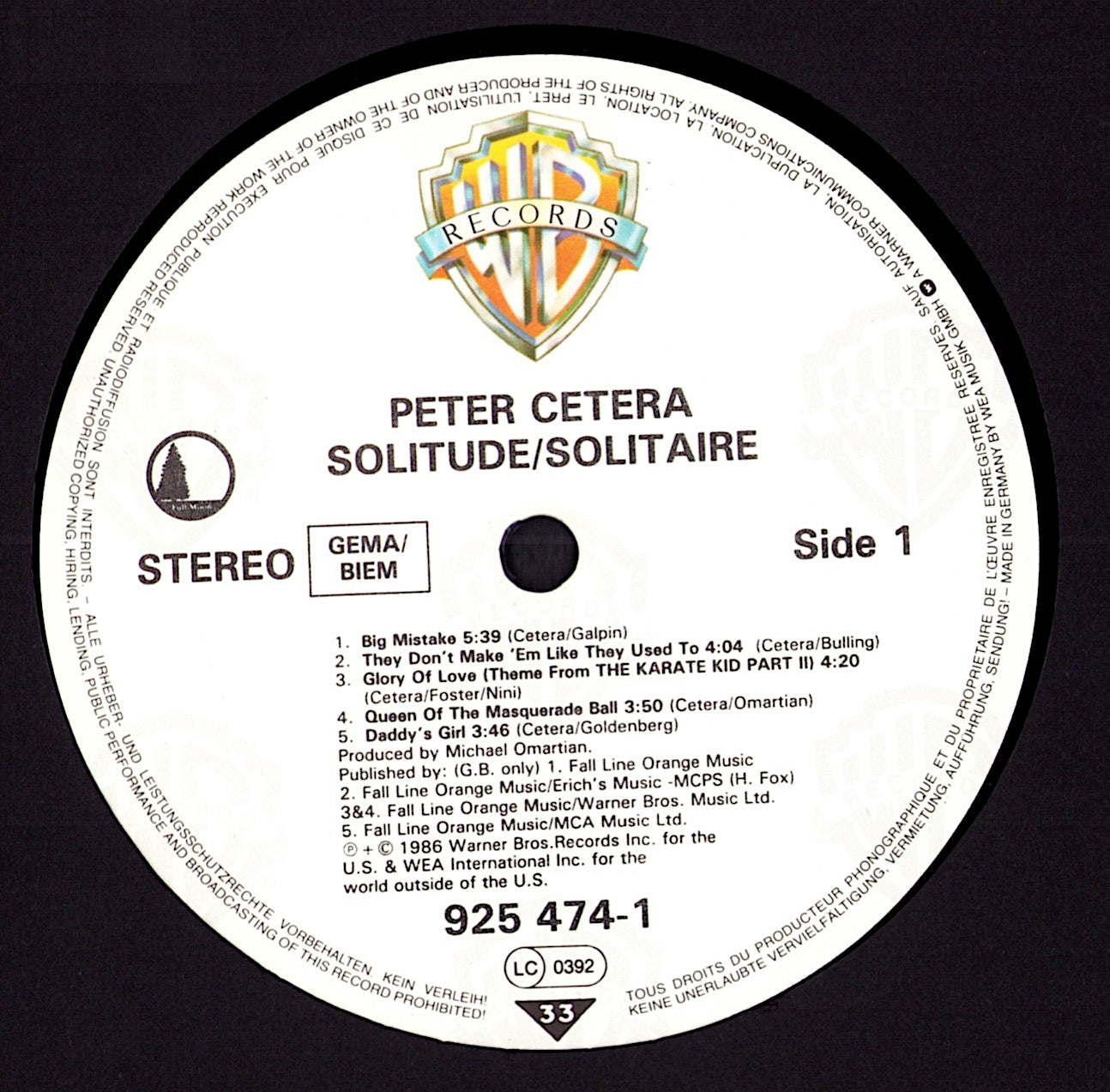 Peter Cetera – Solitude / Solitaire Vinyl LP | EU Original | 1986