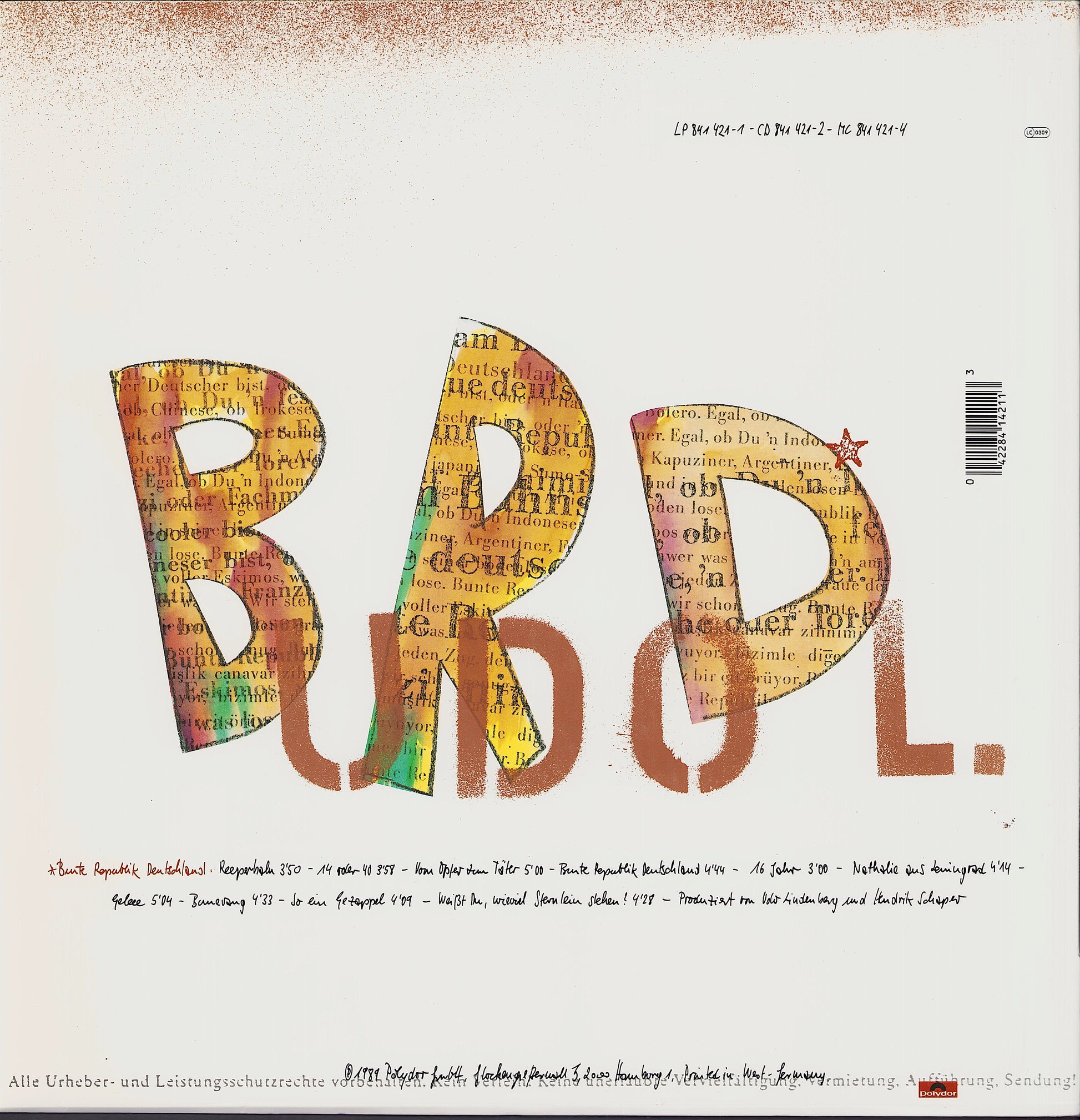 Udo Lindenberg ‎- Bunte Republik Deutschland Vinyl LP