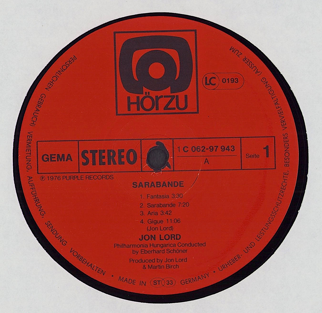 Jon Lord ‎- Sarabande Vinyl LP