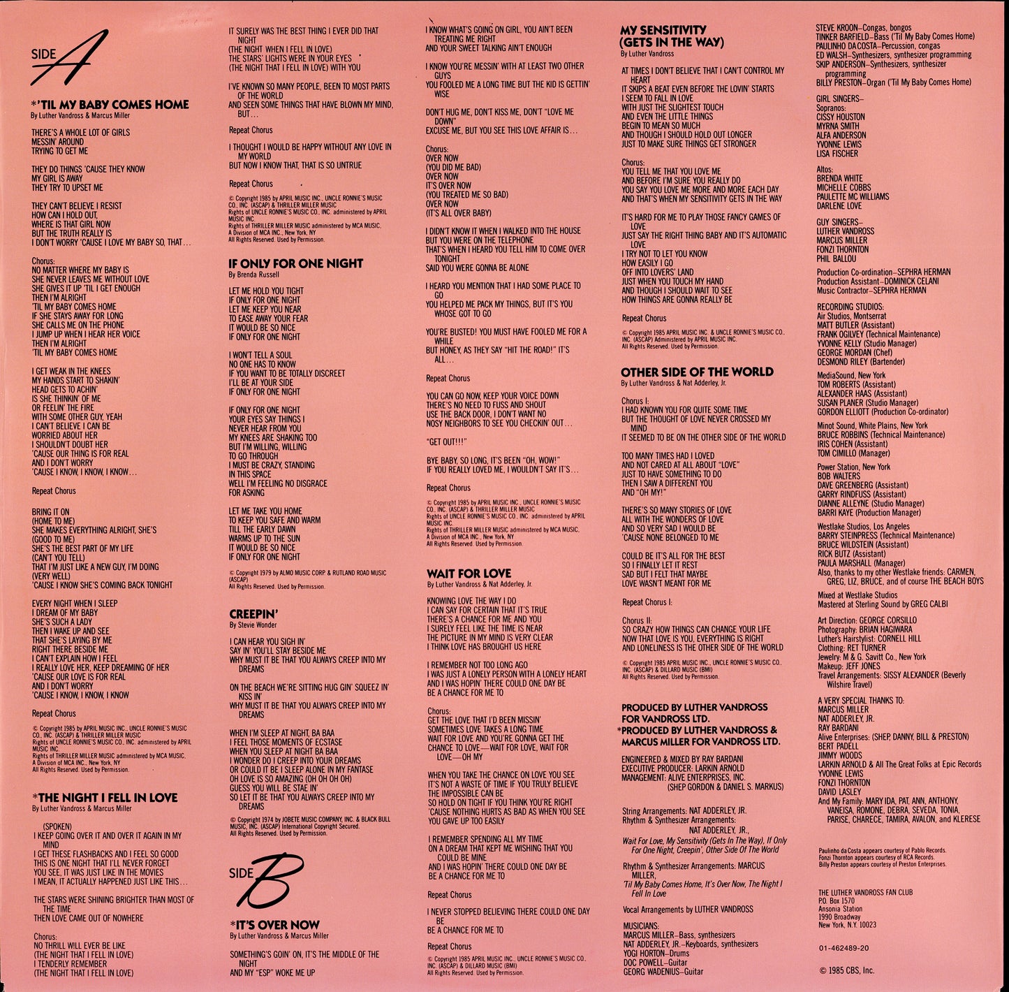 Luther Vandross ‎- The Night I Fell In Love (Vinyl LP)