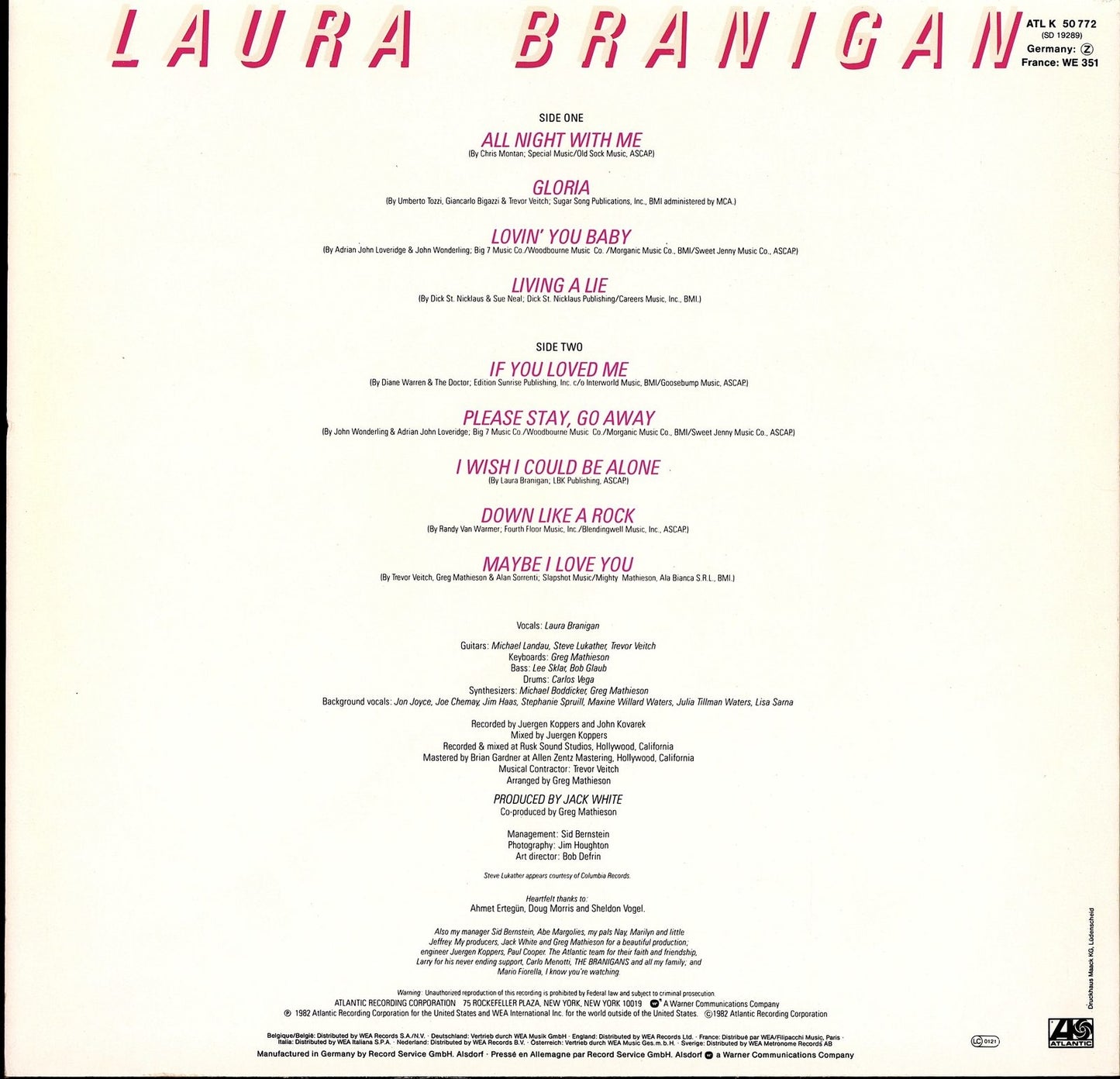 Laura Branigan - Self Control Vinyl LP Kopie