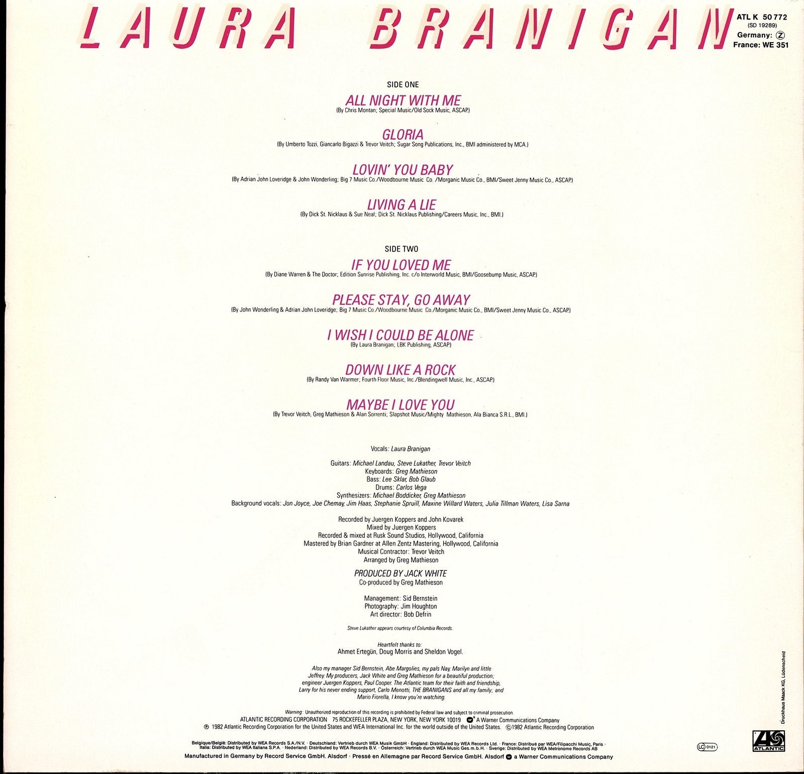 Laura Branigan - Self Control Vinyl LP Kopie
