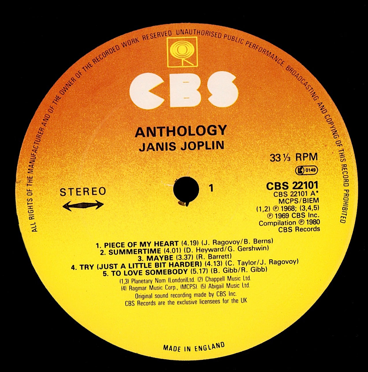 Janis Joplin – Janis Joplin Vinyl LP Kopie