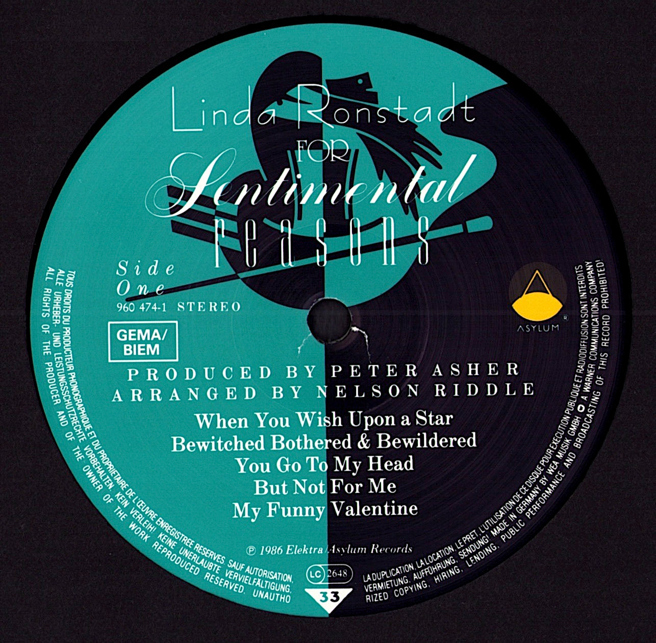 Linda Ronstadt with Nelson Riddle & His Orchestra – For Sentimental Reasons Vinyl LP | EU Original | 1986