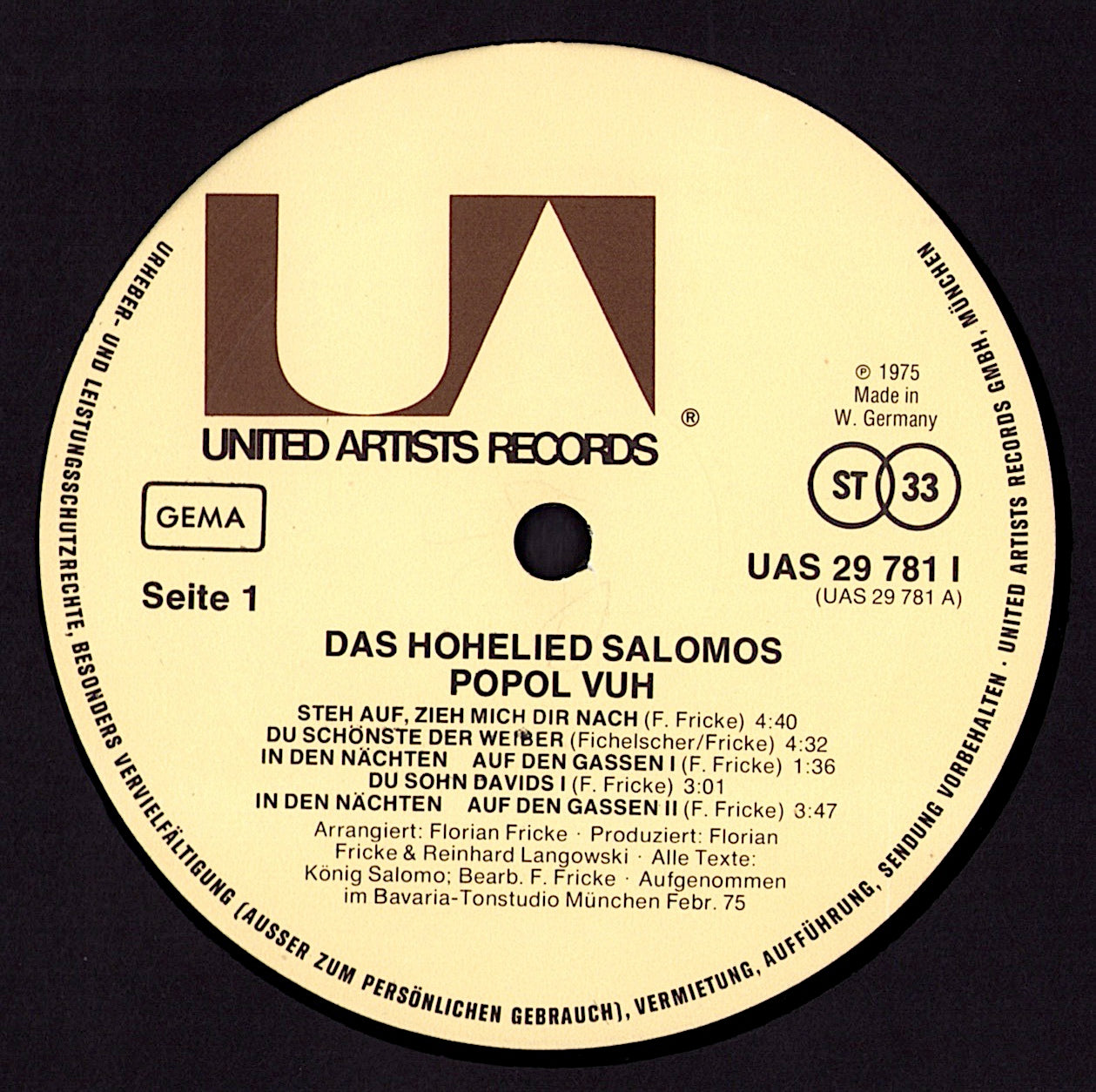 Popol Vuh ‎- Einsjäger & Siebenjäger Vinyl LP Kopie