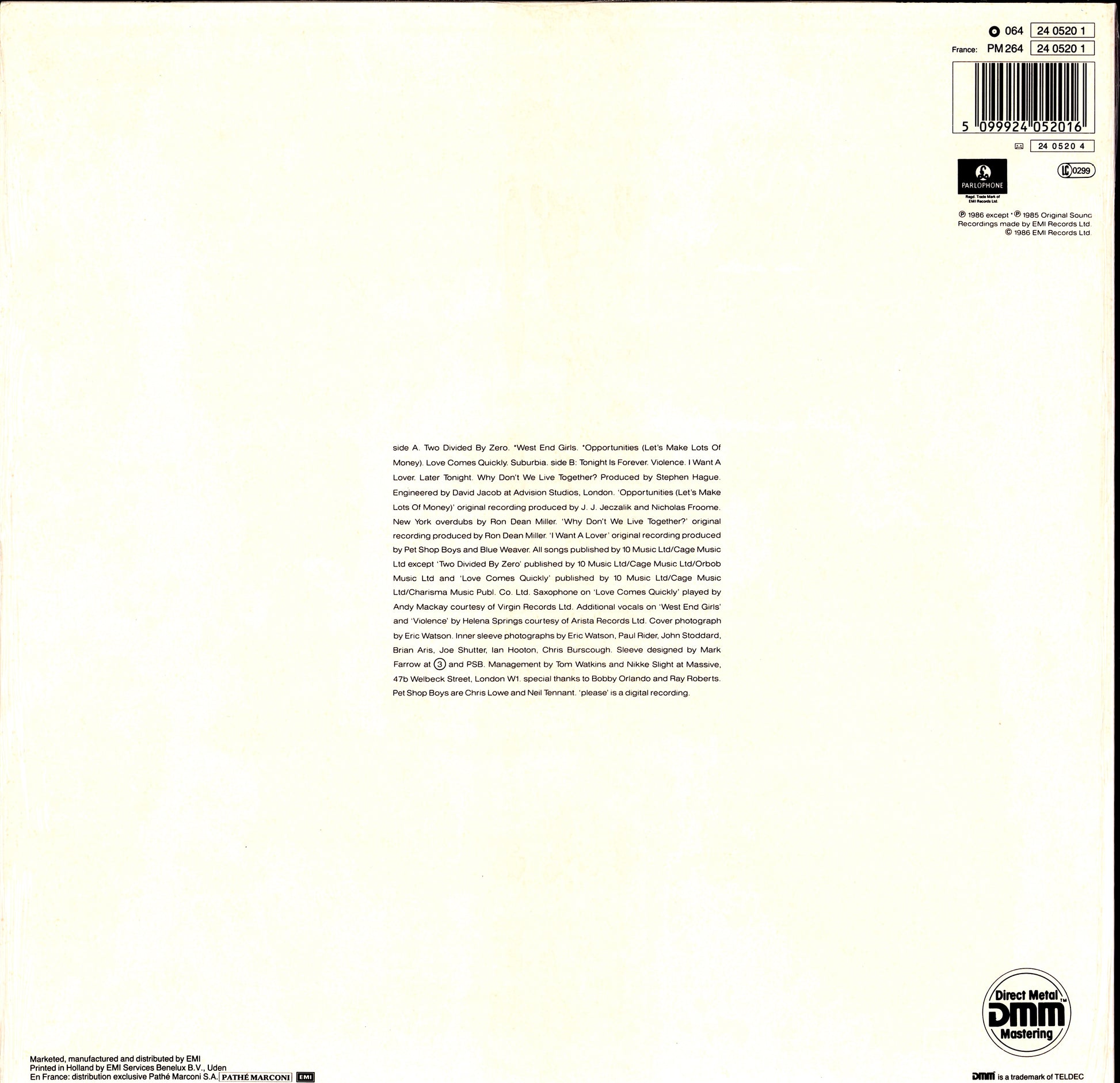 Pet Shop Boys - Please Vinyl LP