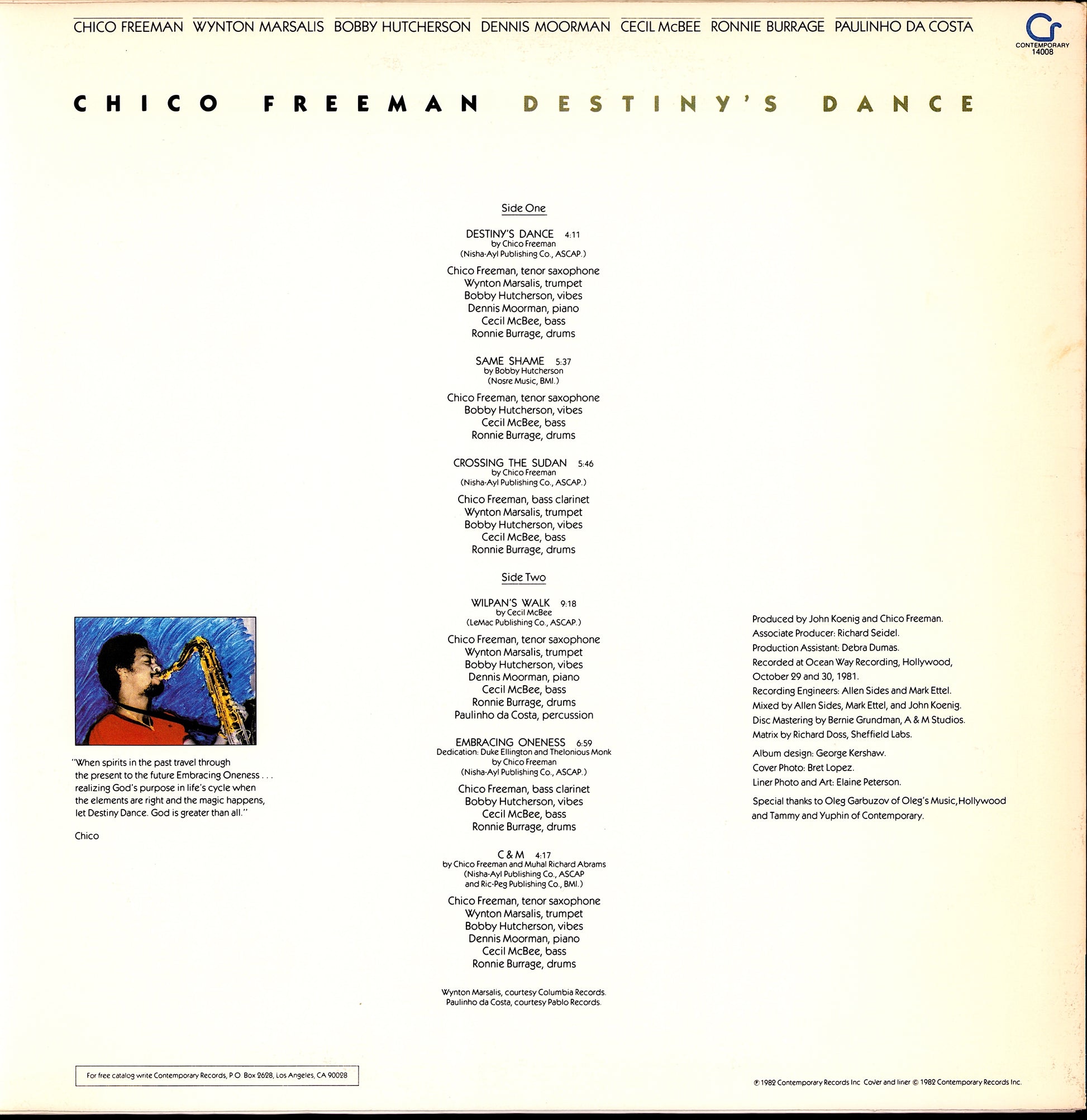 Chico Freeman – Destiny's Dance Vinyl LP | DE Original | 1985