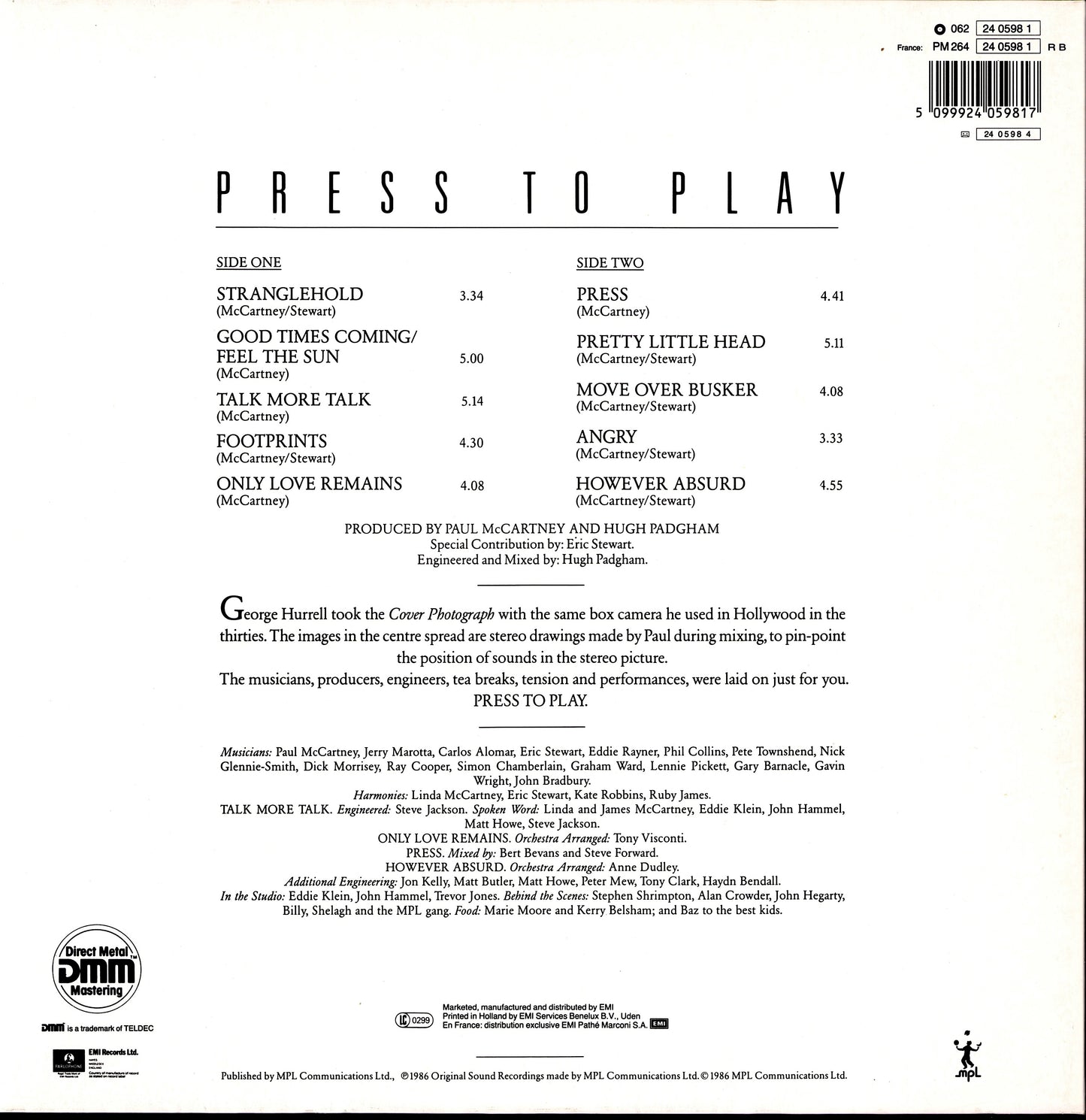Paul McCartney – Press To Play Vinyl LP | EU Original | 1986