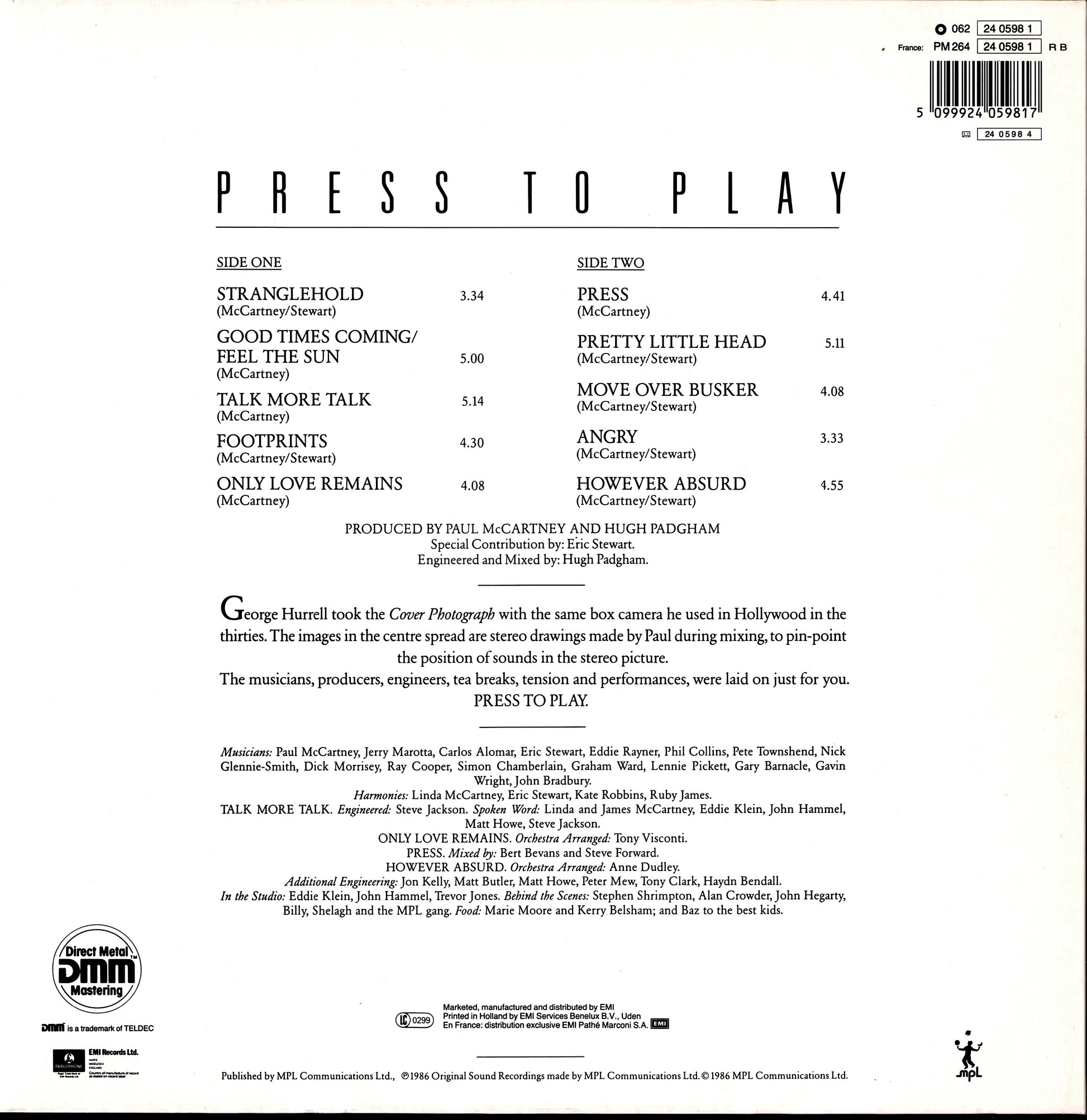Paul McCartney – Press To Play Vinyl LP | EU Original | 1986