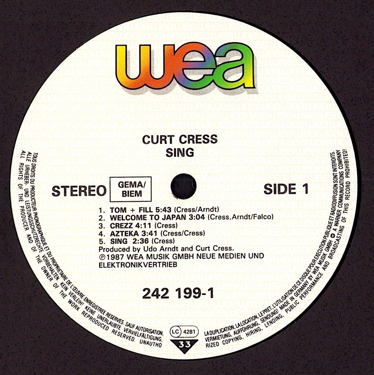 Curt Cress – Sing Vinyl LP | DE Original | 1987