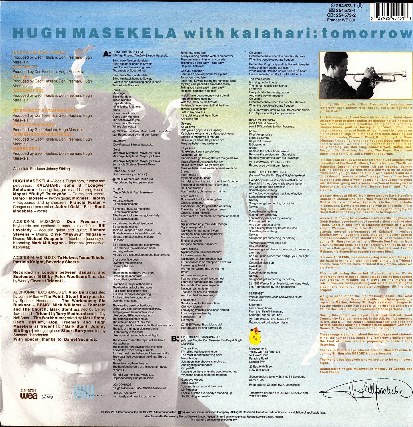 Hugh Masekela – Tomorrow Vinyl LP | EU Original | 1987