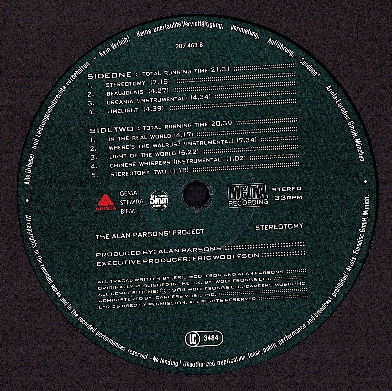 The Alan Parsons Project – Stereotomy Vinyl LP | EU Original | 1985