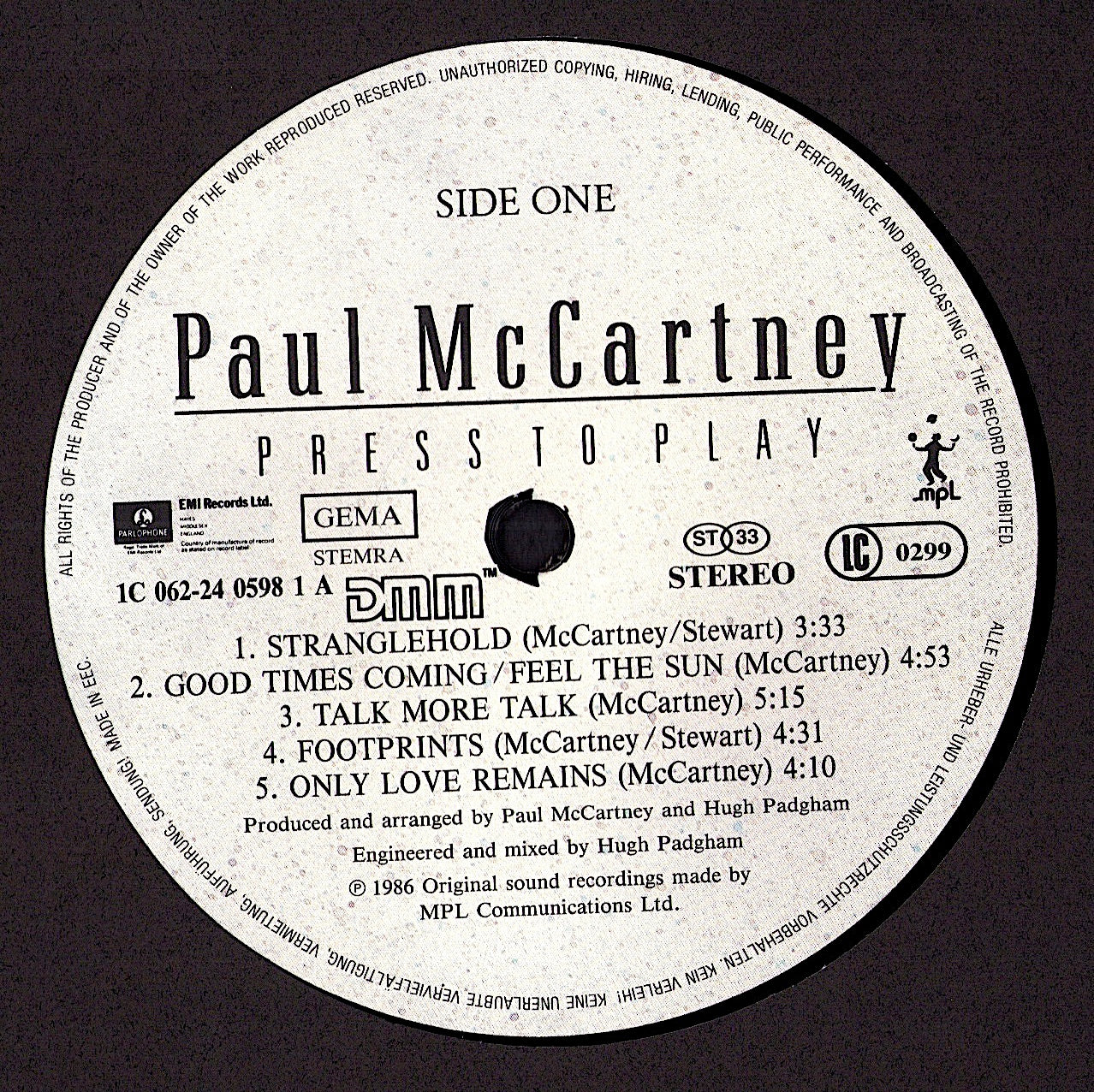 Paul McCartney – Press To Play Vinyl LP | EU Original | 1986