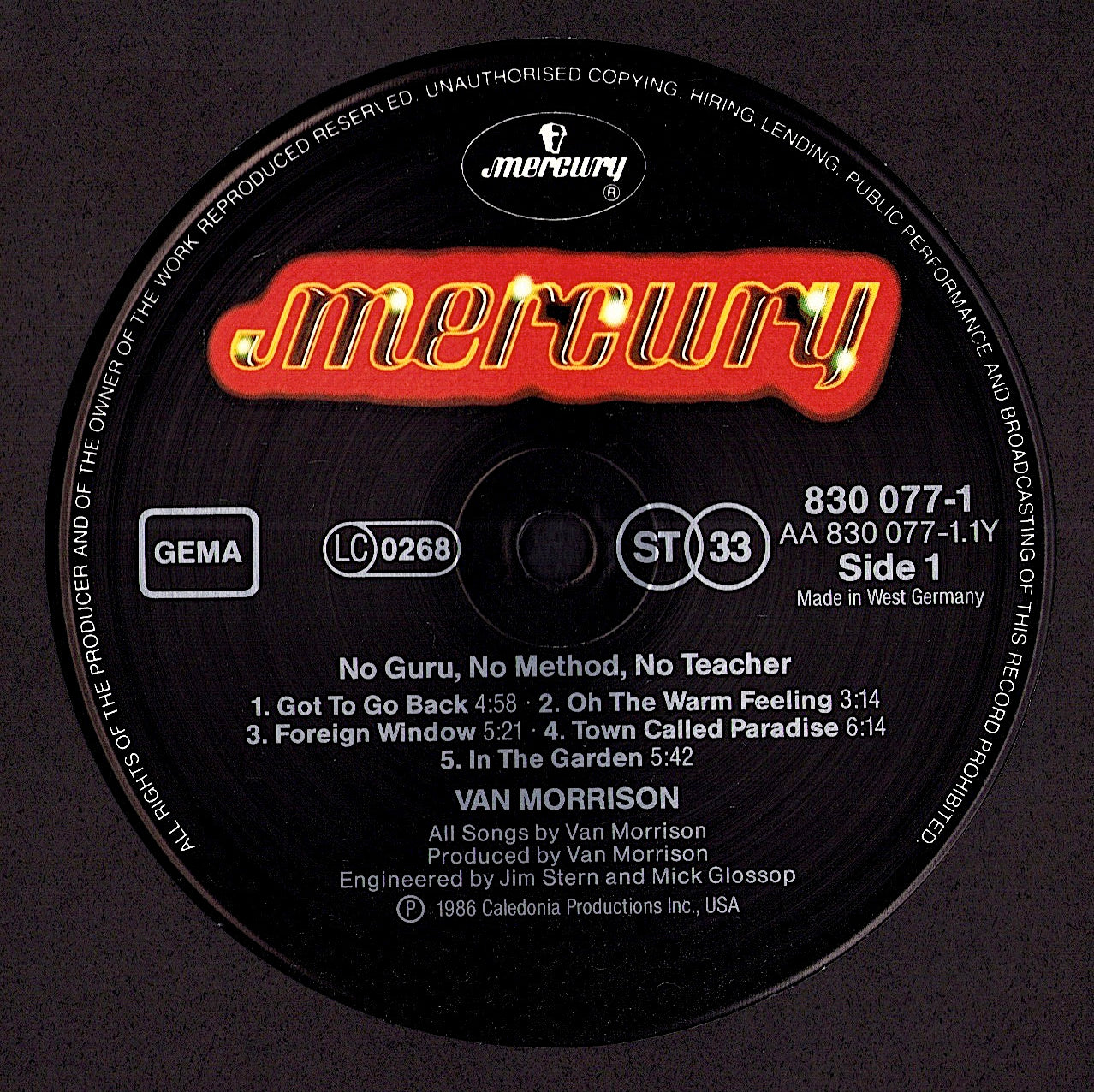 Van Morrison – No Guru, No Method, No Teacher Vinyl LP | DE Original | 1986
