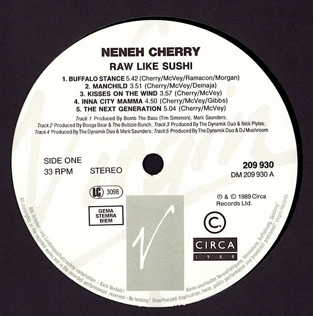 Neneh Cherry.- Raw Like Sushi Vinyl LP Kopie