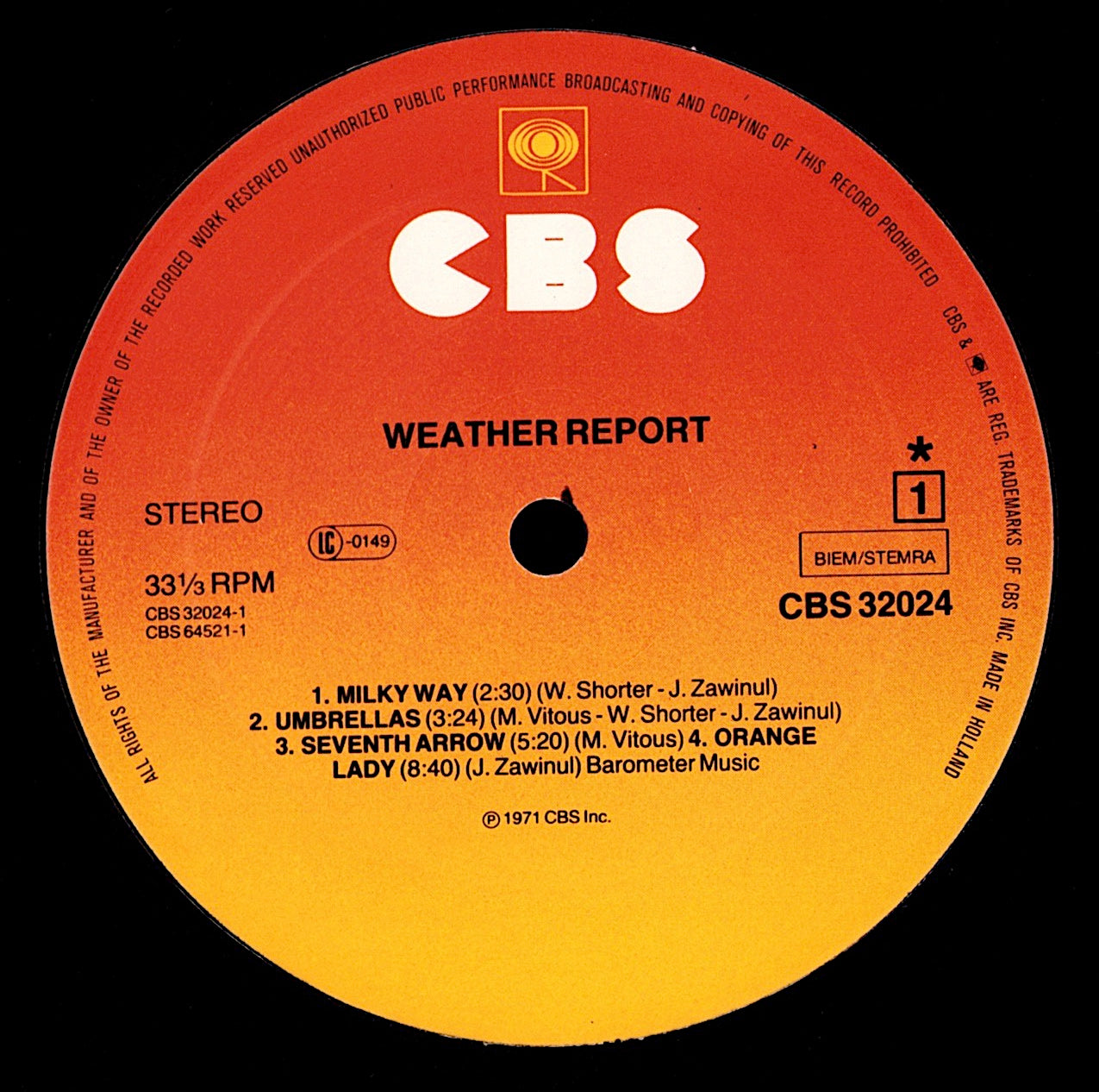 Weather Report – I Sing The Body Electric Vinyl LP Kopie