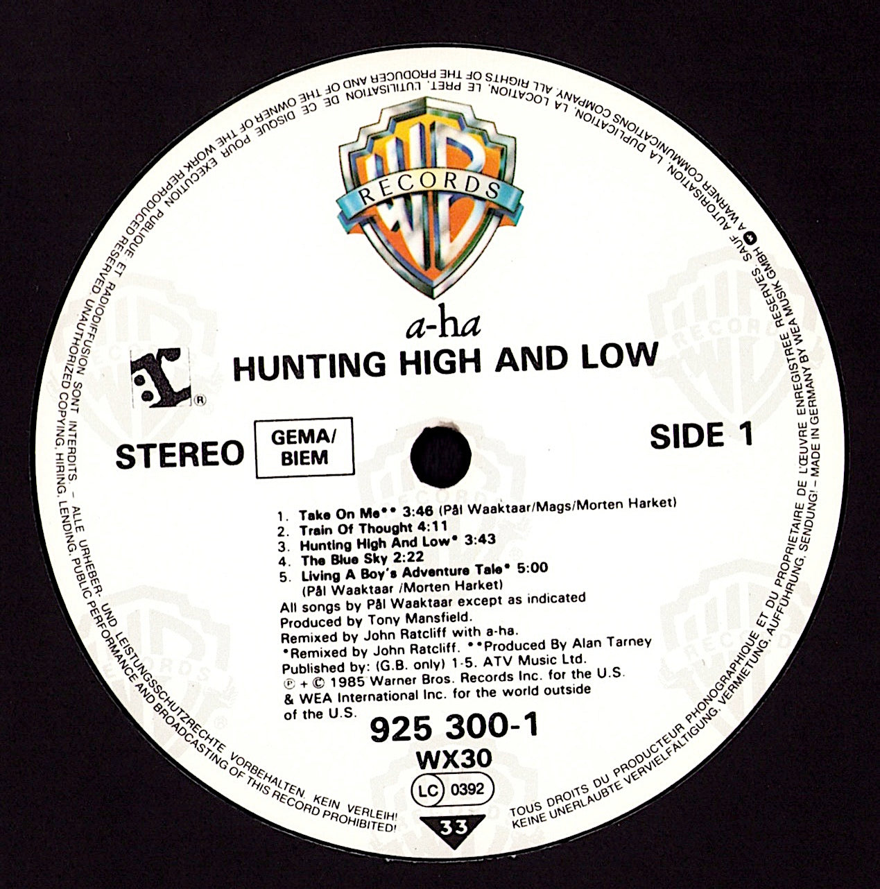 a-ha - Hunting High And Low Vinyl LP Kopie