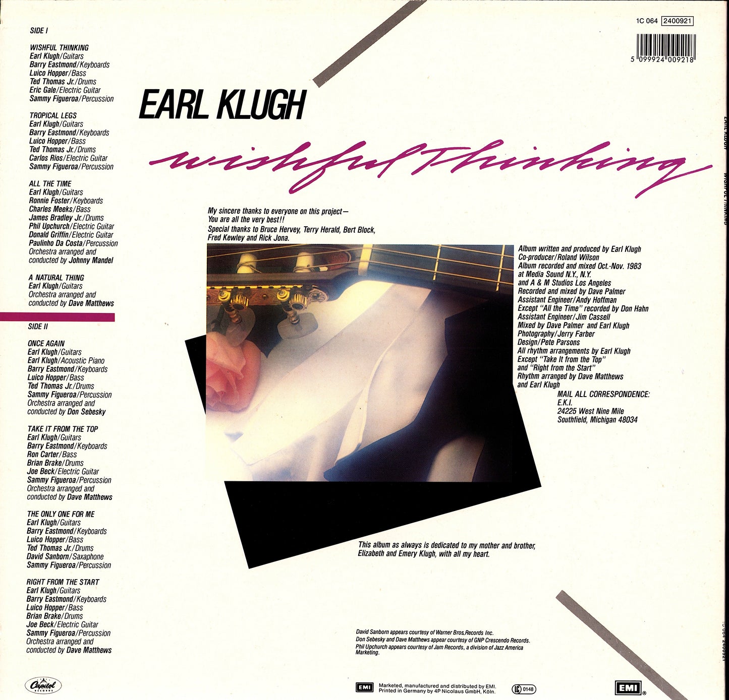 Earl Klugh ‎- Wishful Thinking Vinyl LP Kopie