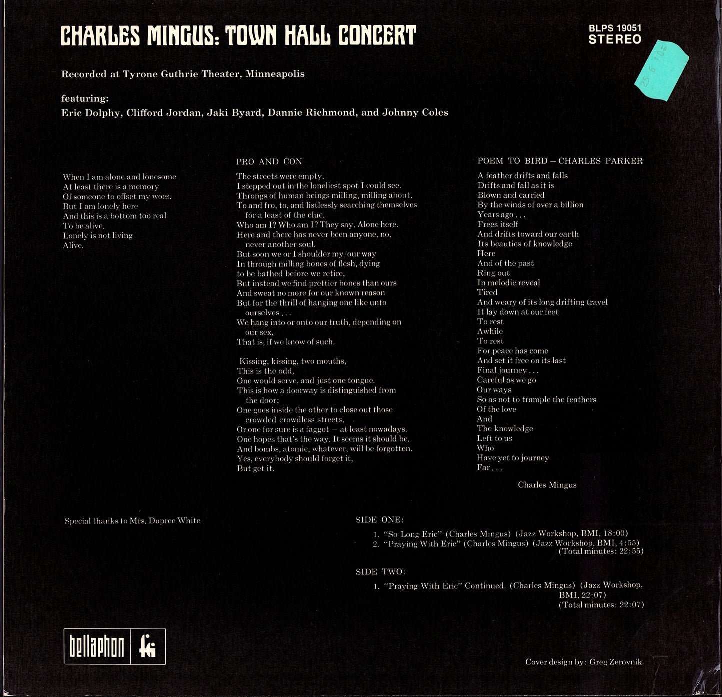 Charles Mingus – Town Hall Concert Vinyl LP