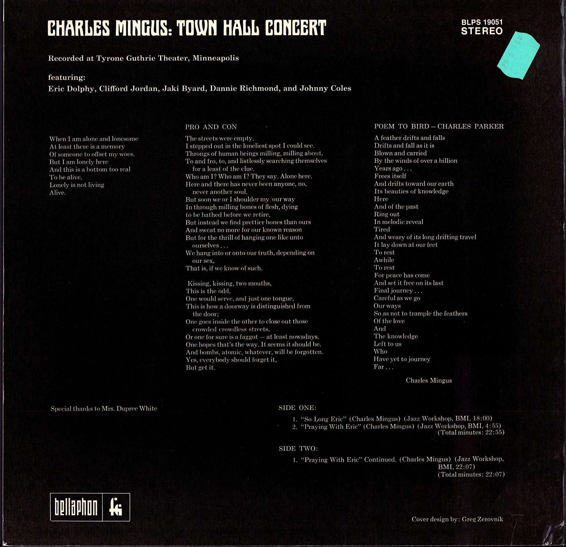 Charles Mingus – Town Hall Concert Vinyl LP