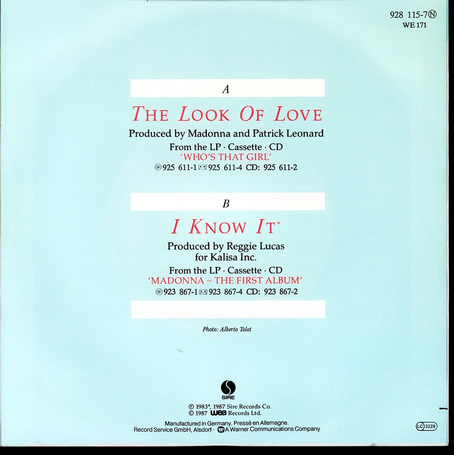 Madonna - The Look Of Love Vinyl 7" | EU Original | 1987
